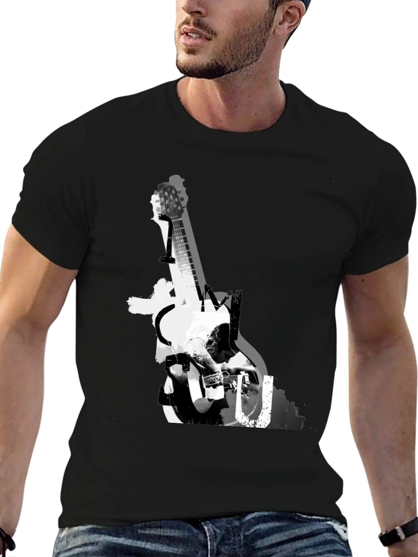 Guitar Graphic Black T-Shirt - Music Lover Tee