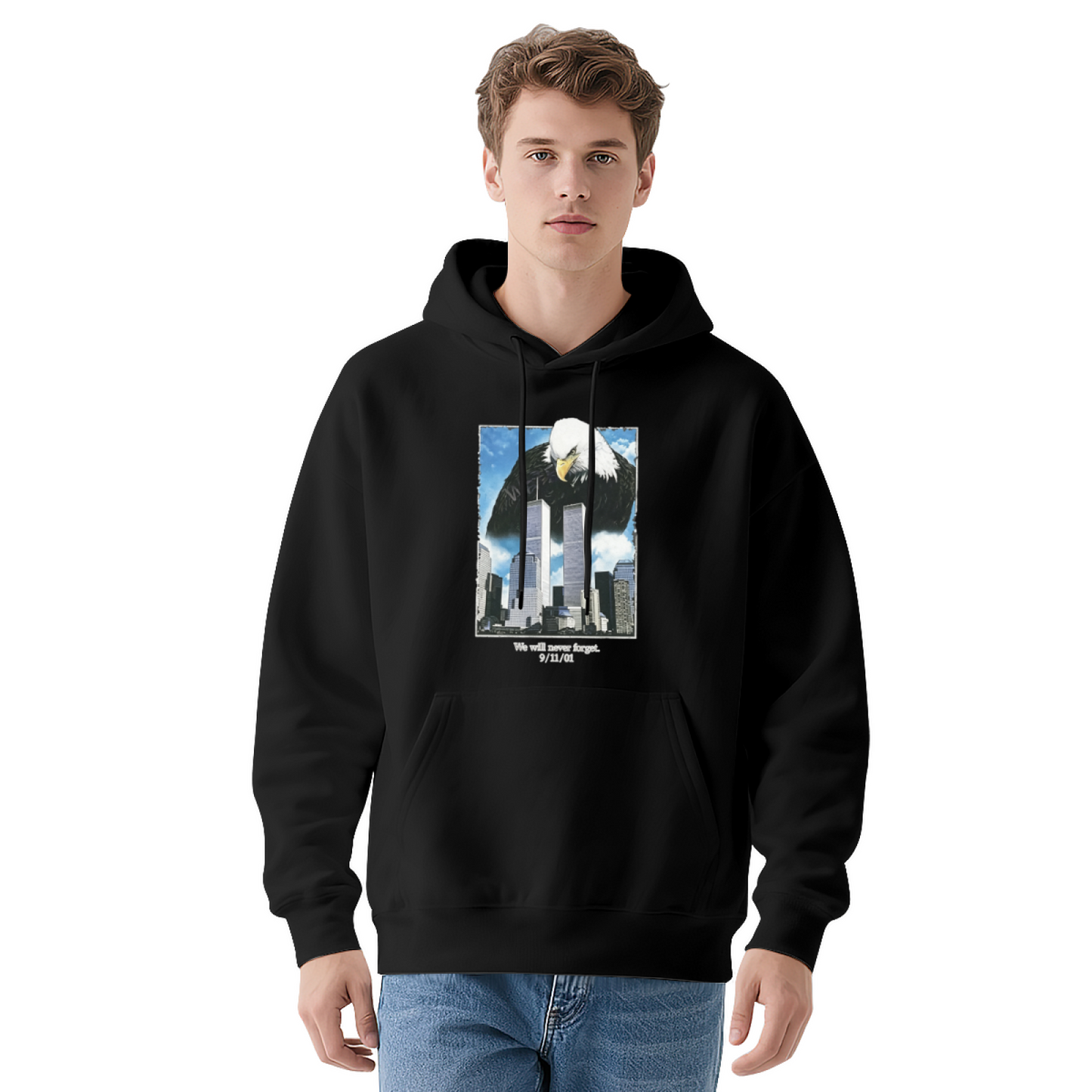 Bald Eagle & Twin Towers Vintage 9/11 Never Forget Hoodie