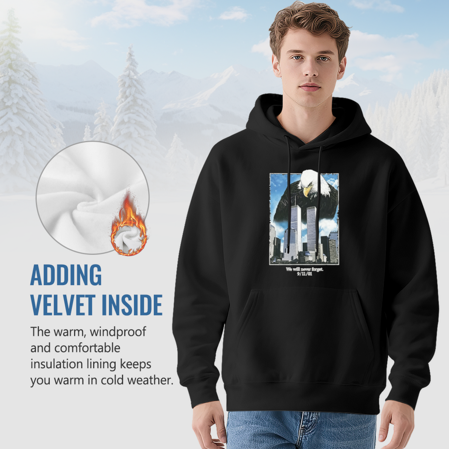 Bald Eagle & Twin Towers Vintage 9/11 Never Forget Hoodie
