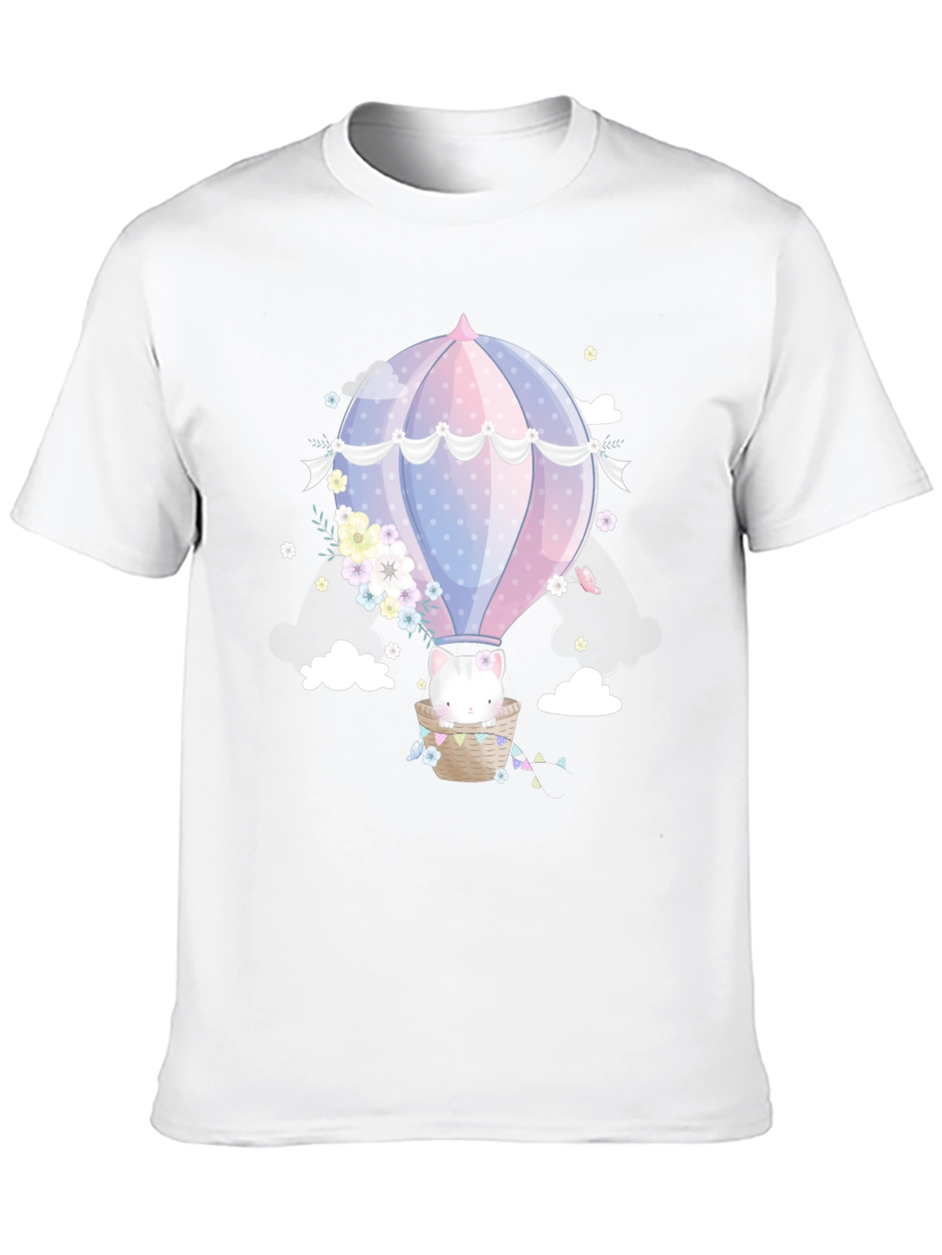 Cute Cat Hot Air Balloon Graphic Tee