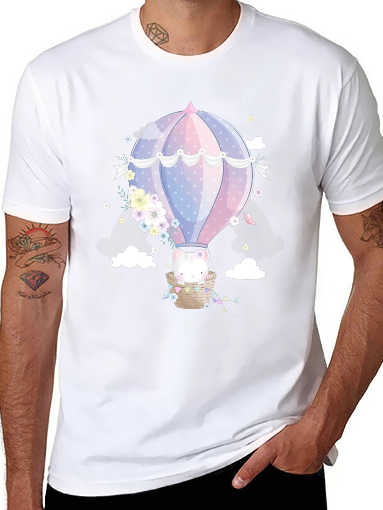 Cute Cat Hot Air Balloon Graphic Tee