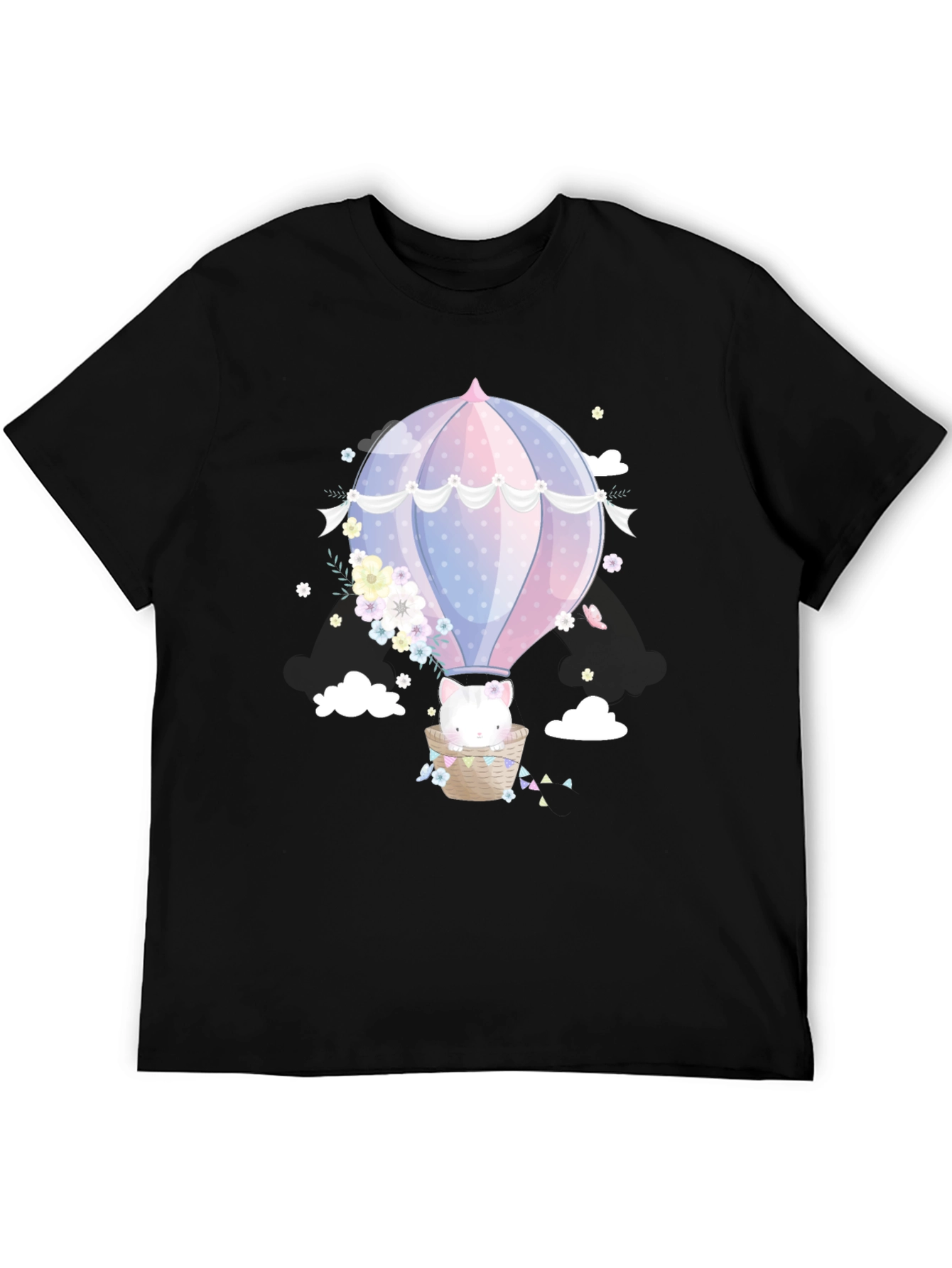 Cute Cat Hot Air Balloon Graphic Tee