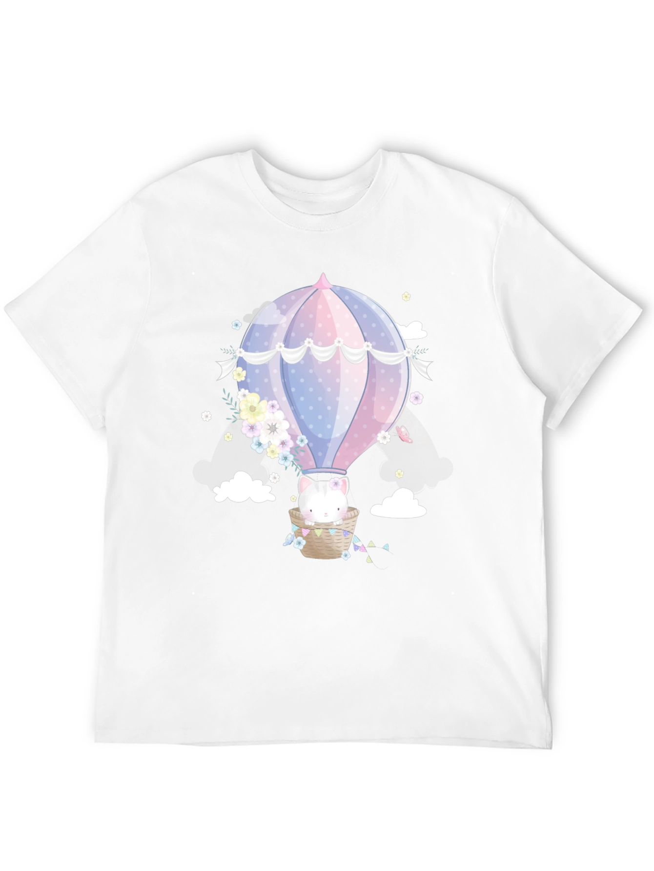 Cute Cat Hot Air Balloon Graphic Tee