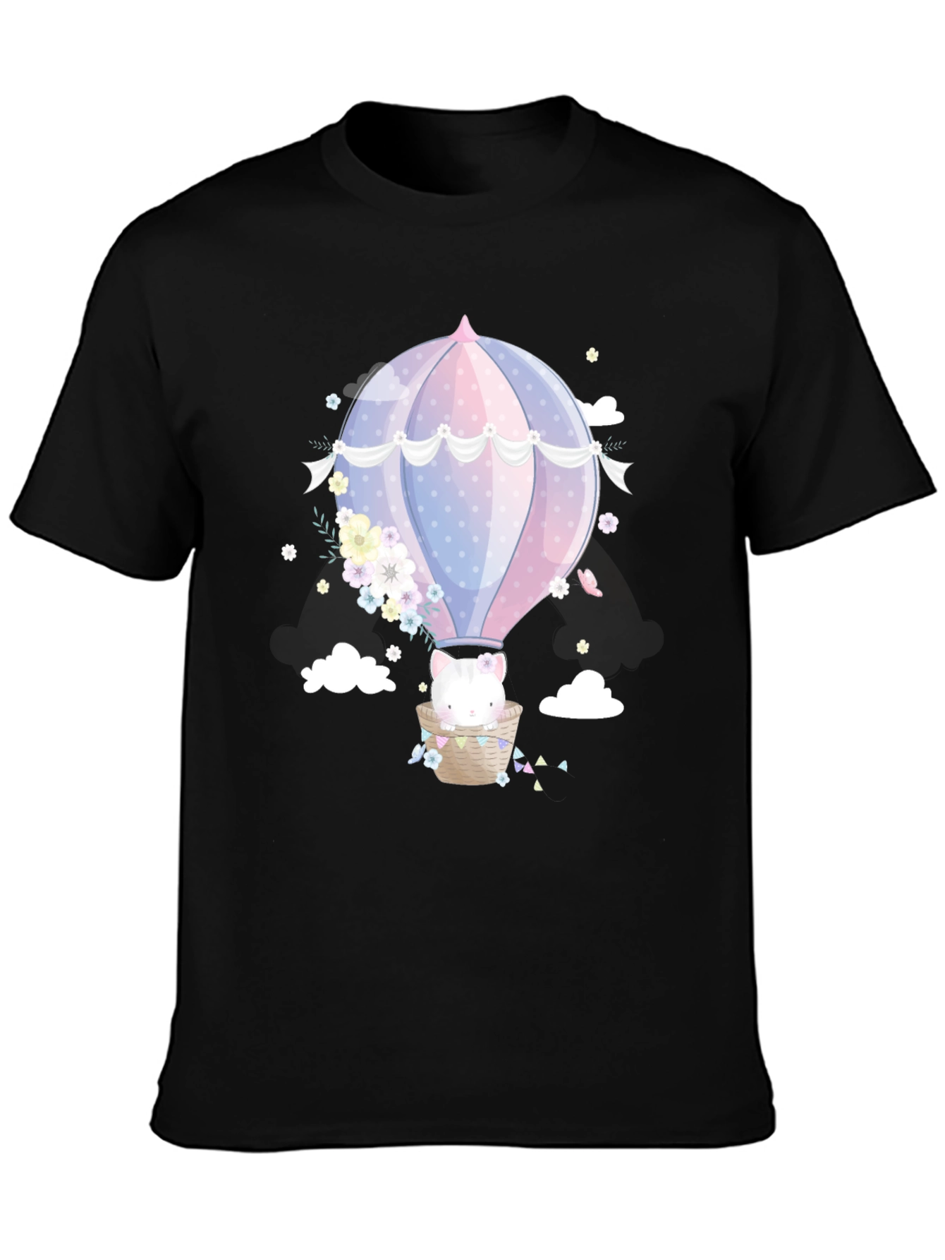 Cute Cat Hot Air Balloon Graphic Tee
