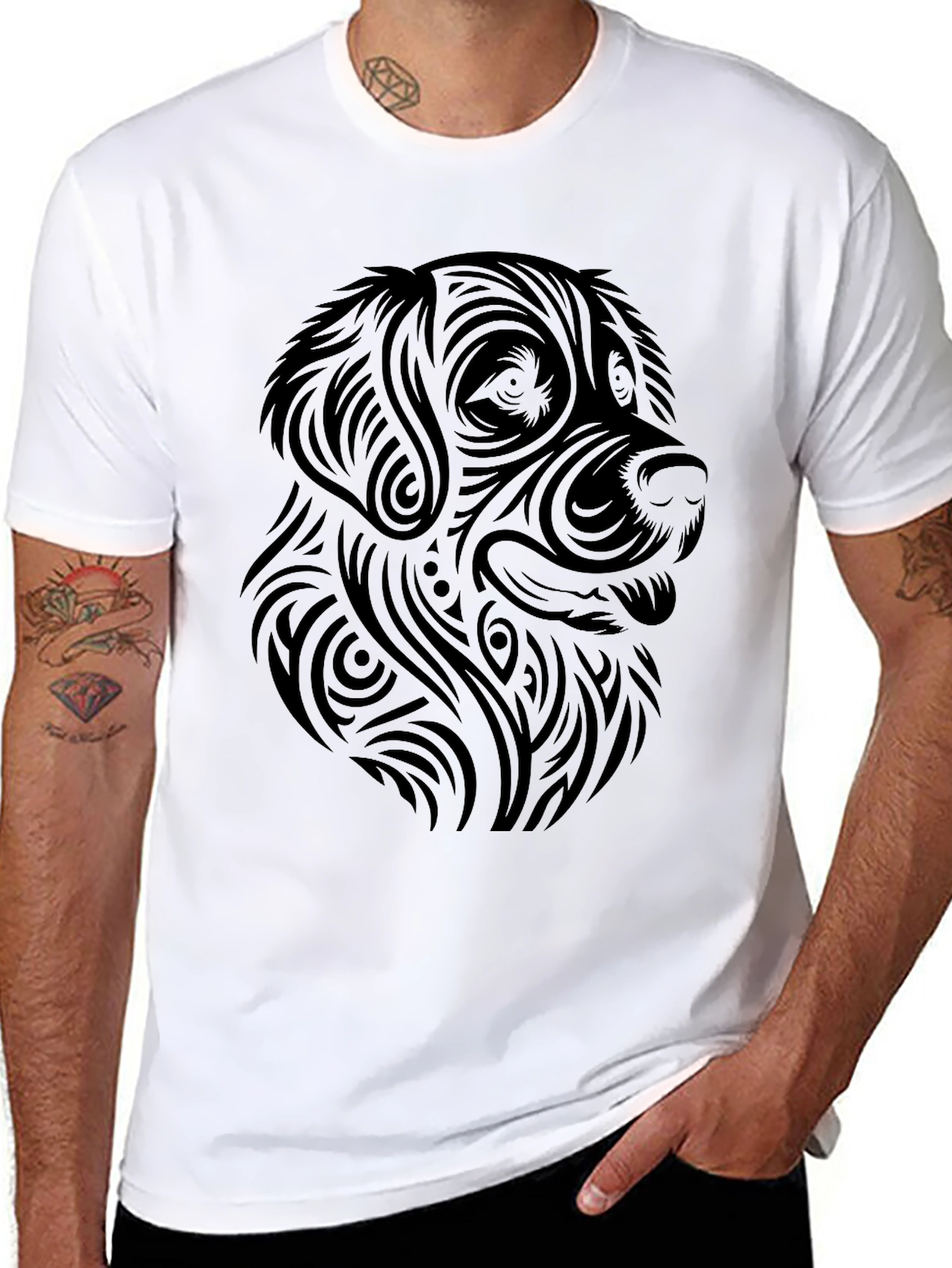 Tribal Dog Graphic Tee - Modern Canine Style