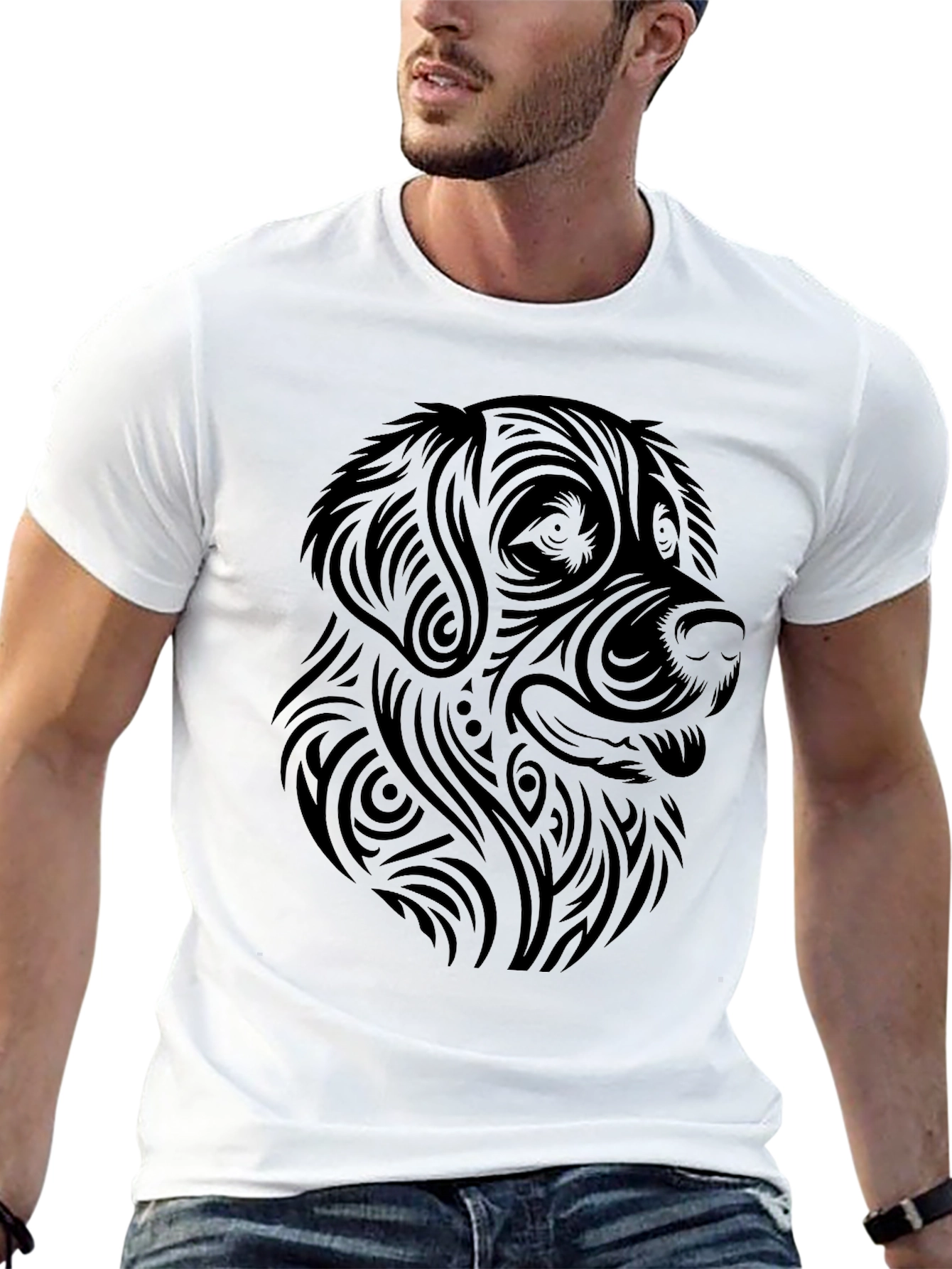 Tribal Dog Graphic Tee - Modern Canine Style