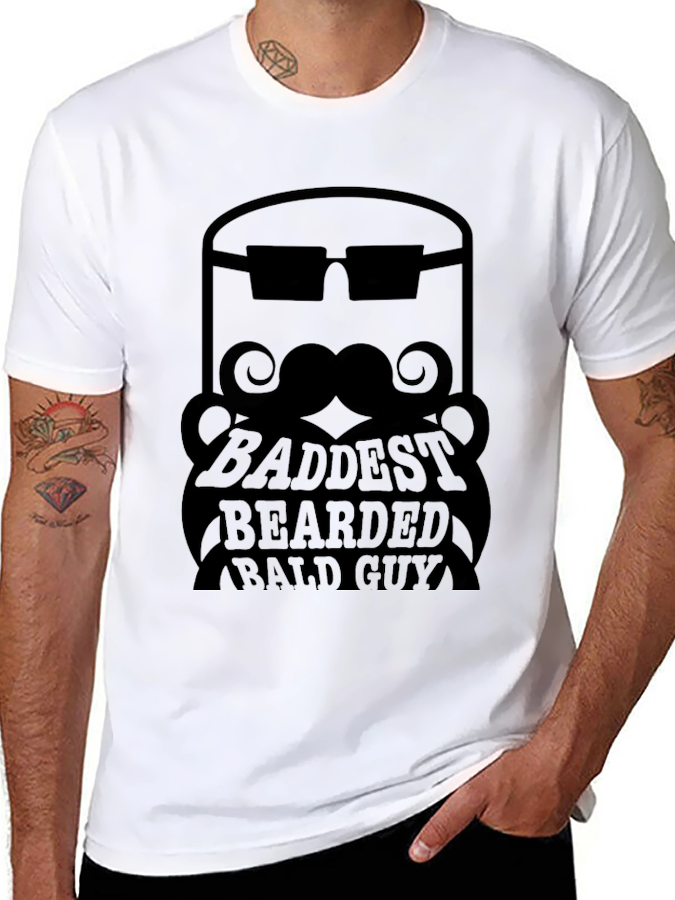 Baddest Bearded Bald Guy Black Graphic Tee