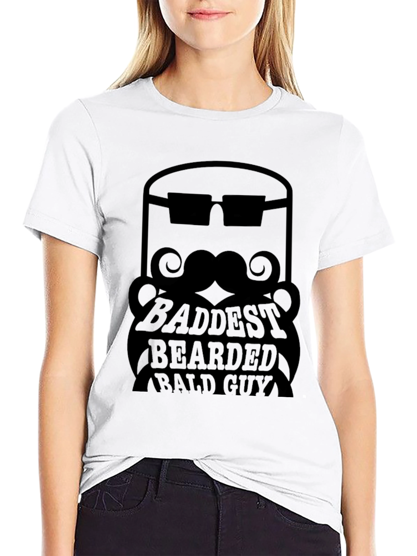 Baddest Bearded Bald Guy Black Graphic Tee