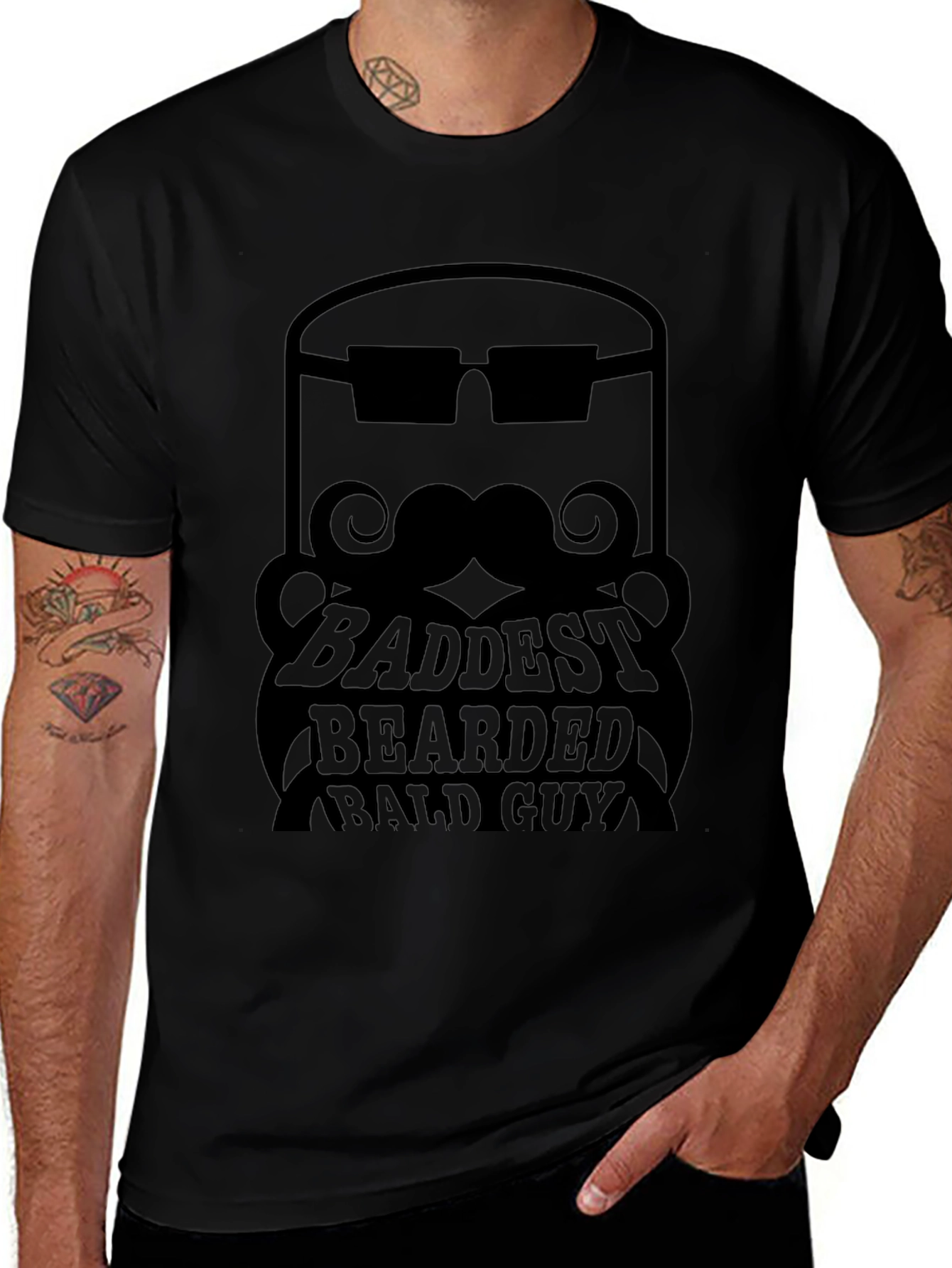 Baddest Bearded Bald Guy Black Graphic Tee