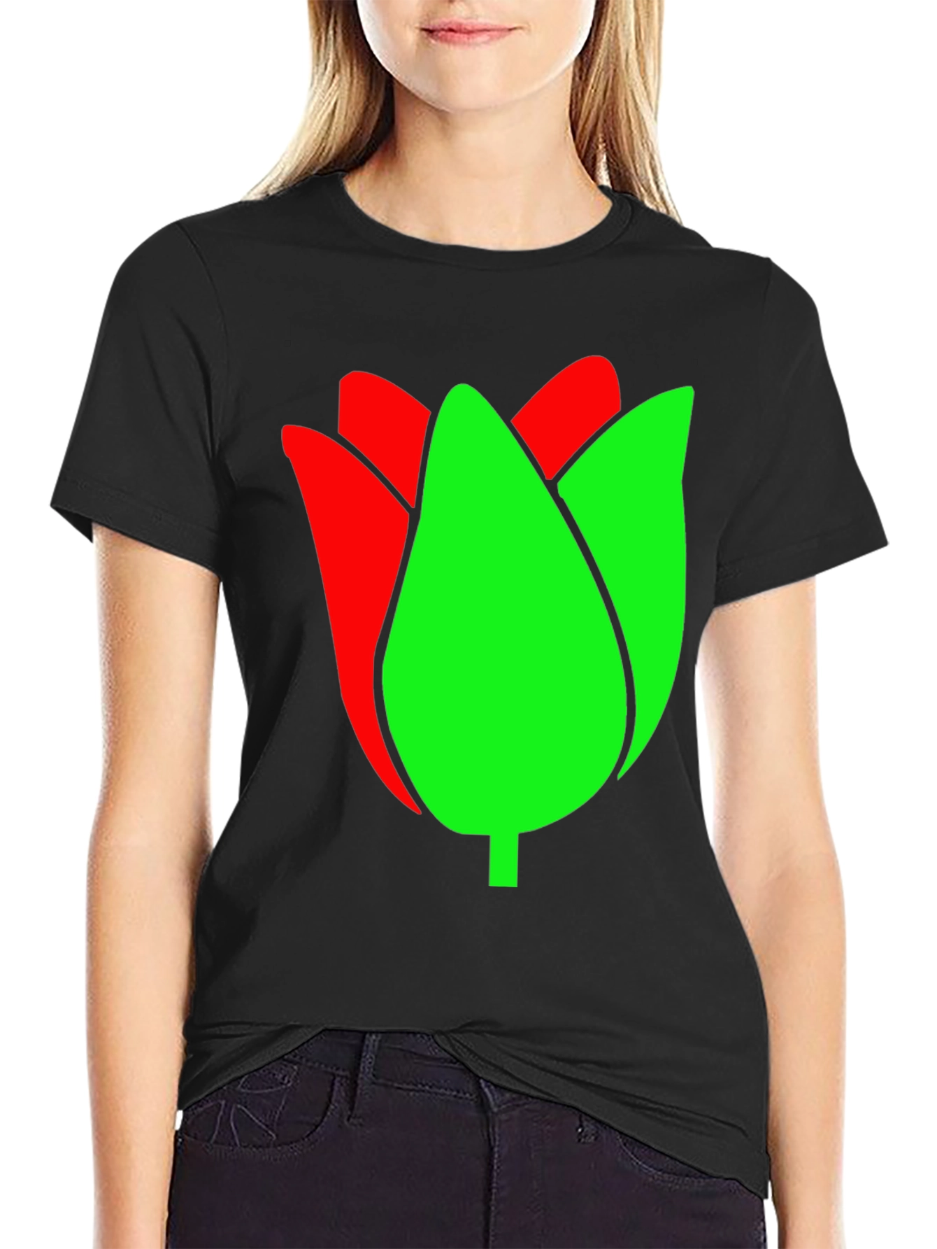 Tulip Graphic Tee - Black Cotton Blend