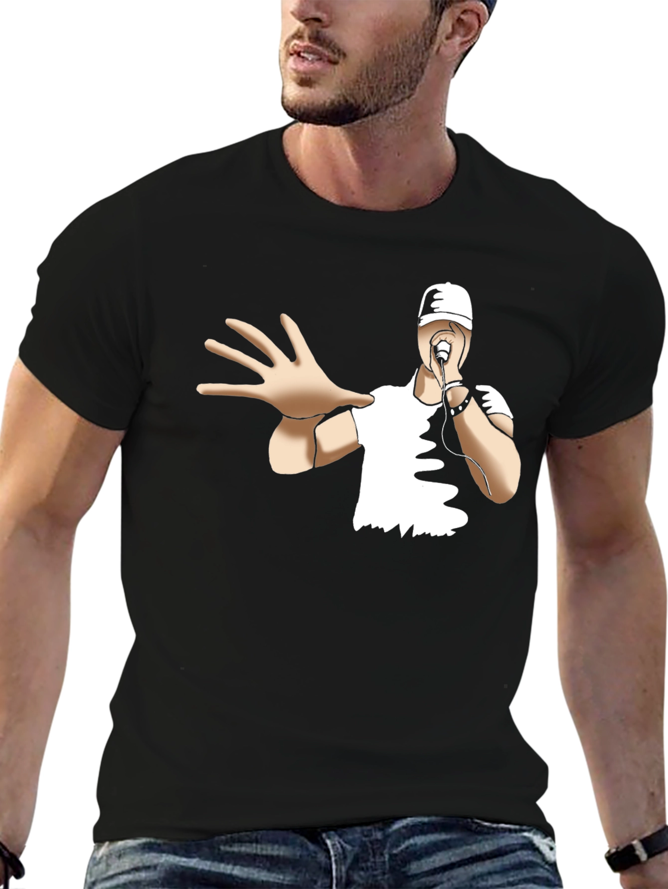 Cool Cartoon Rapper Black T-Shirt
