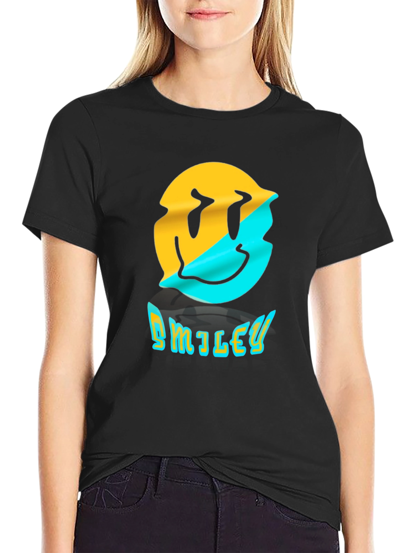 Distorted Smiley Face Graphic T-Shirt - Trendy