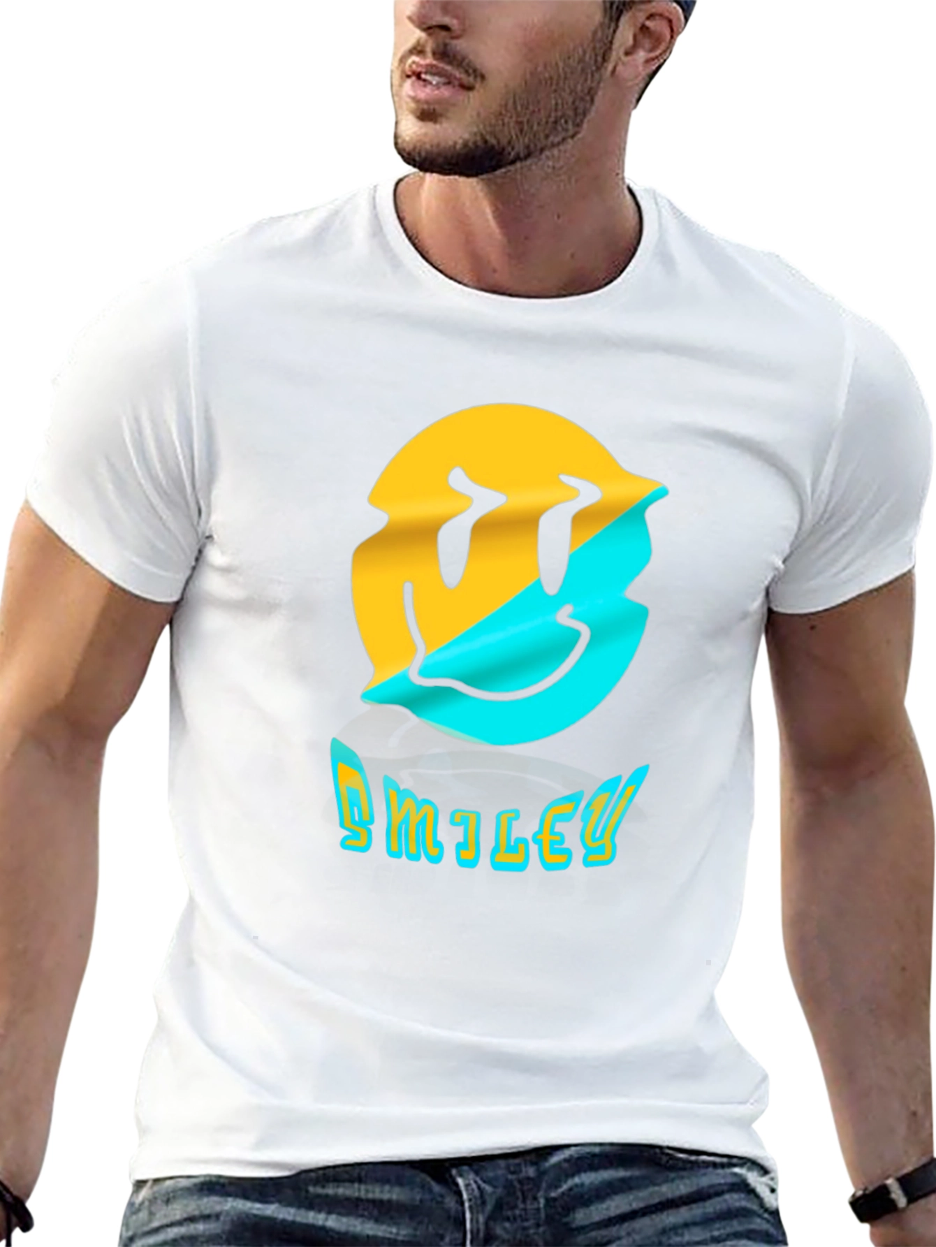 Distorted Smiley Face Graphic T-Shirt - Trendy