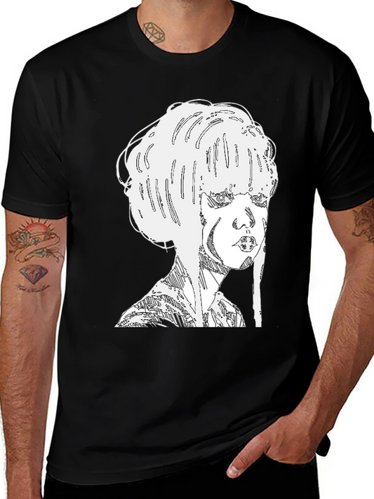 Abstract Woman Graphic Tee - Black Cotton Blend