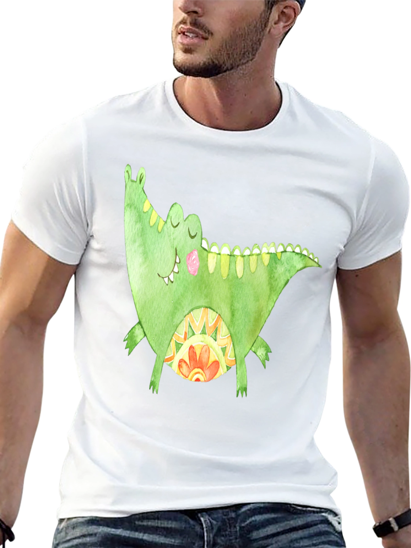 Whimsical Crocodile Graphic T-Shirt - Black