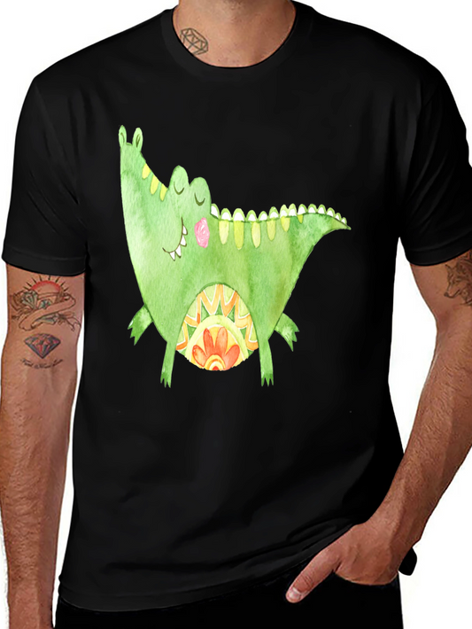 Whimsical Crocodile Graphic T-Shirt - Black