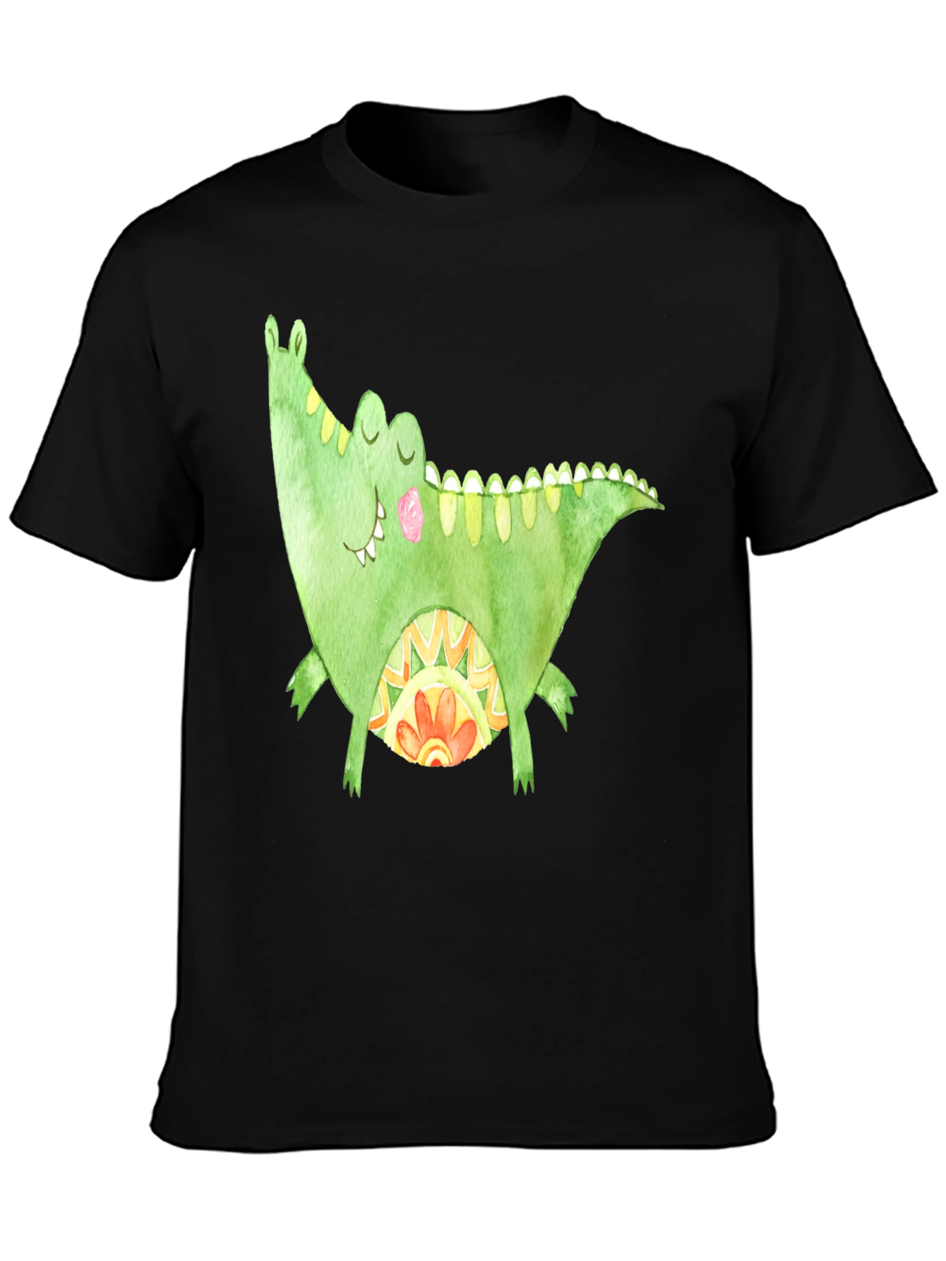 Whimsical Crocodile Graphic T-Shirt - Black