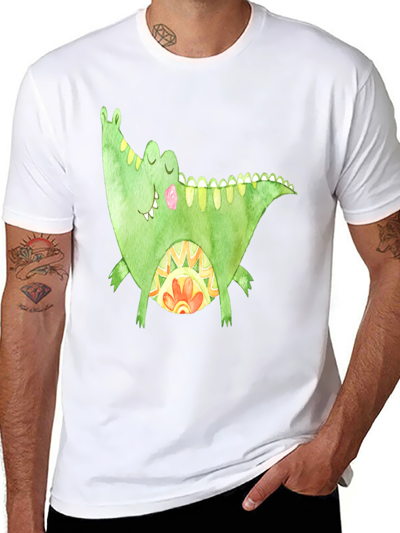 Whimsical Crocodile Graphic T-Shirt - Black