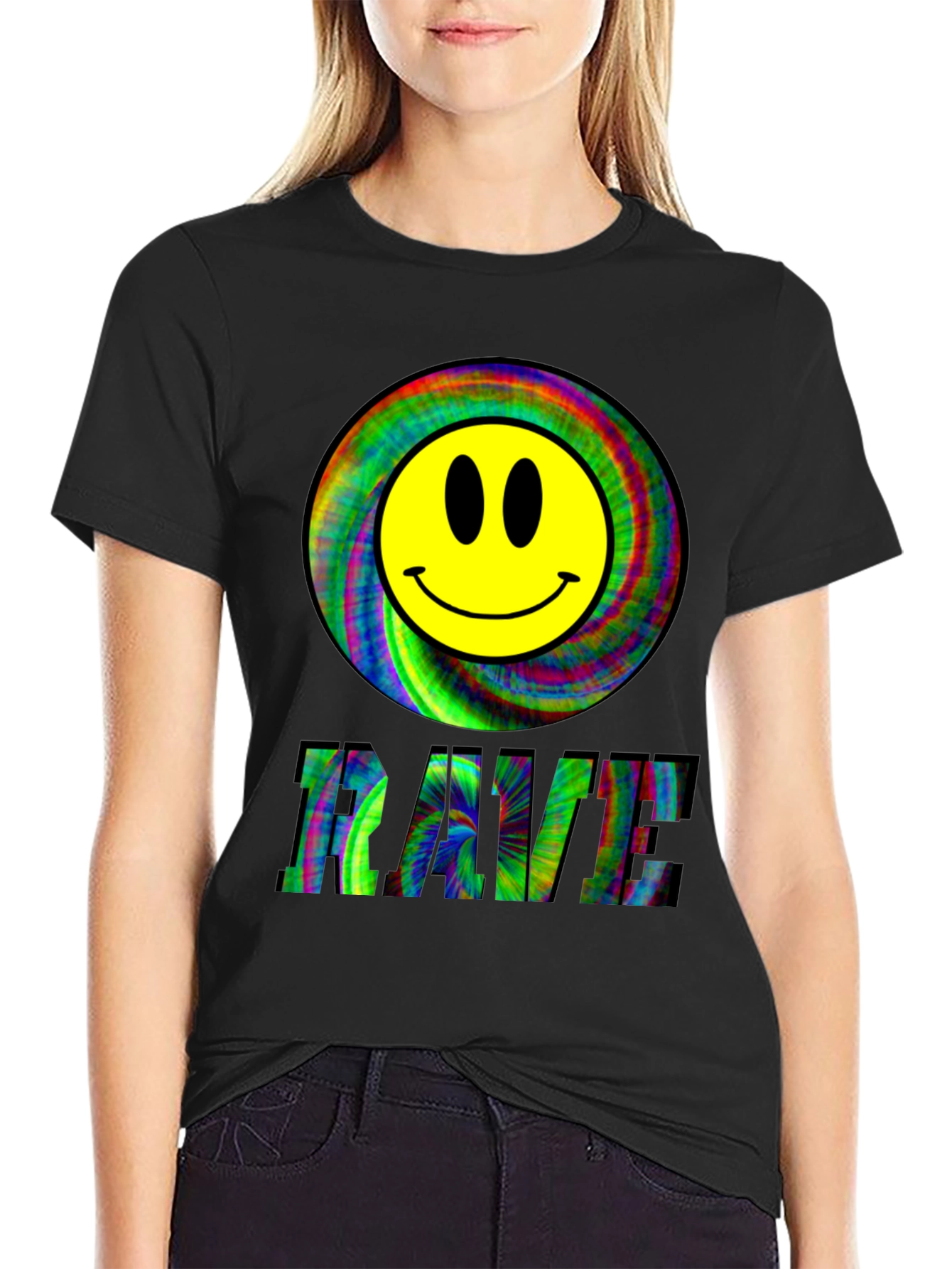 Rave Smiley Face Black T-Shirt