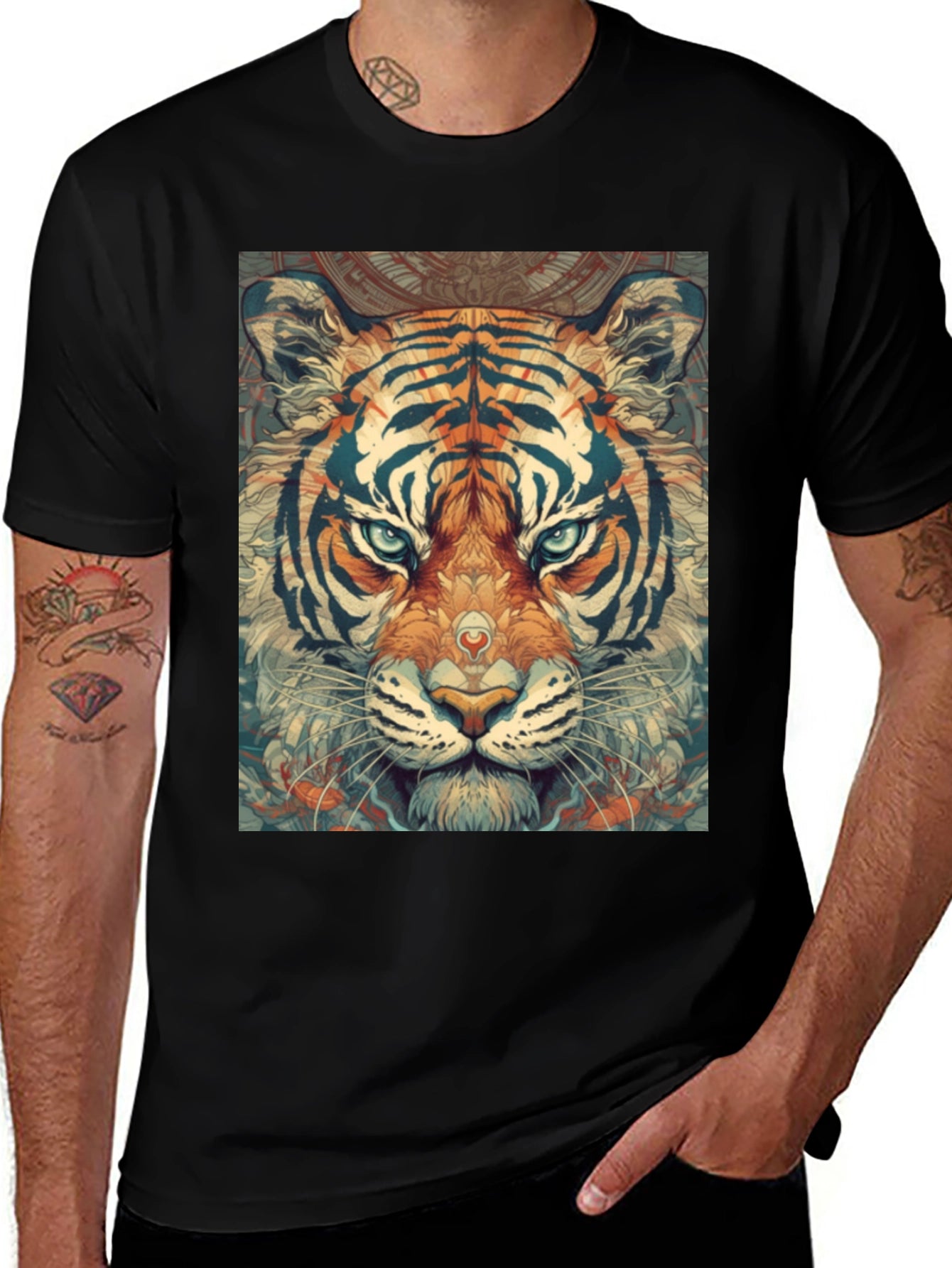 Tiger Graphic Print Black Crew Neck T-Shirt