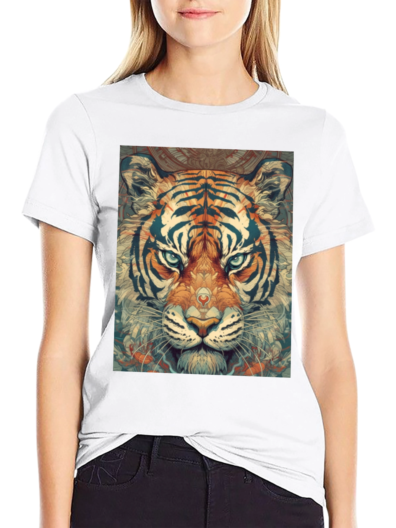 Tiger Graphic Print Black Crew Neck T-Shirt