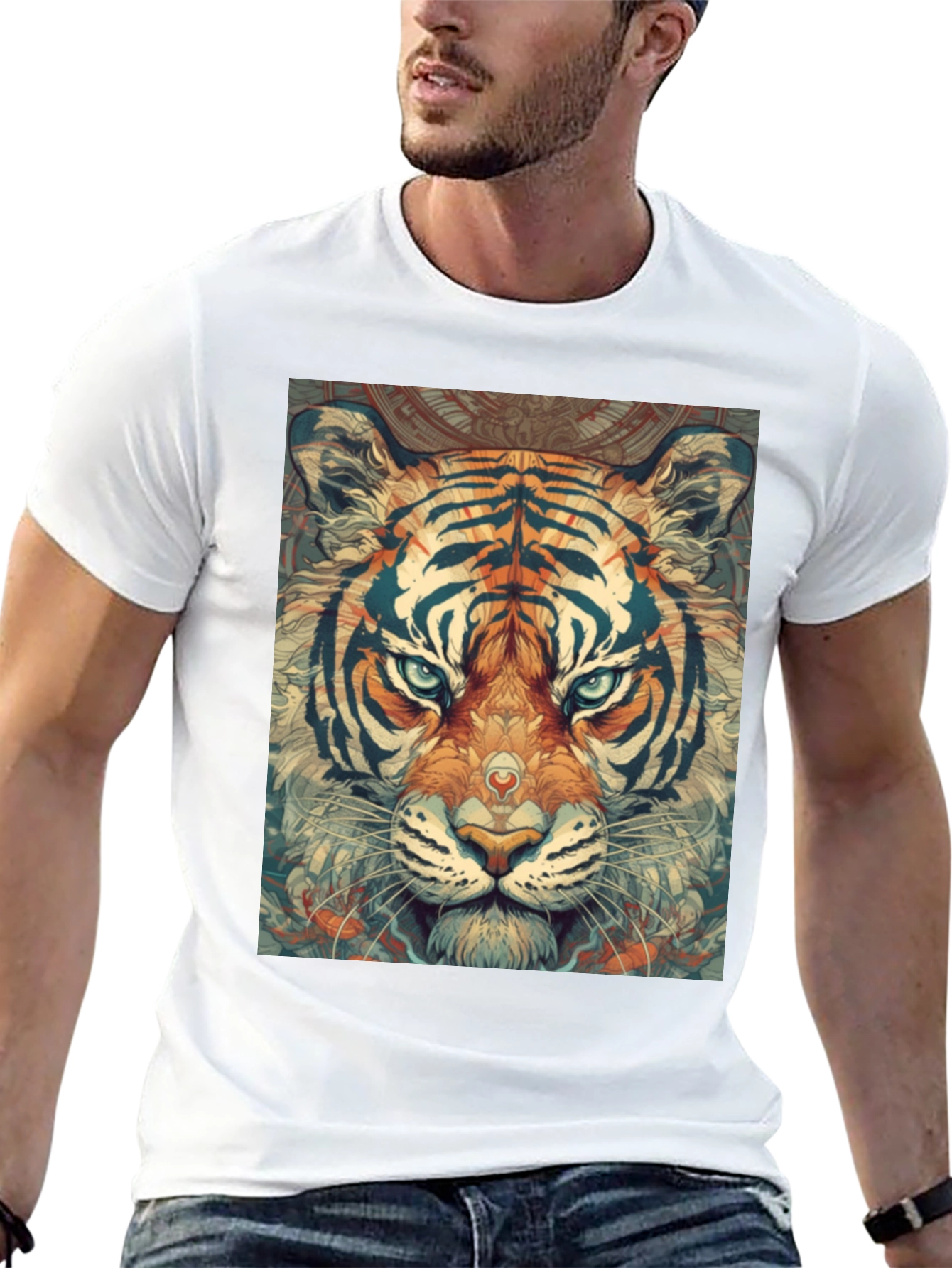 Tiger Graphic Print Black Crew Neck T-Shirt