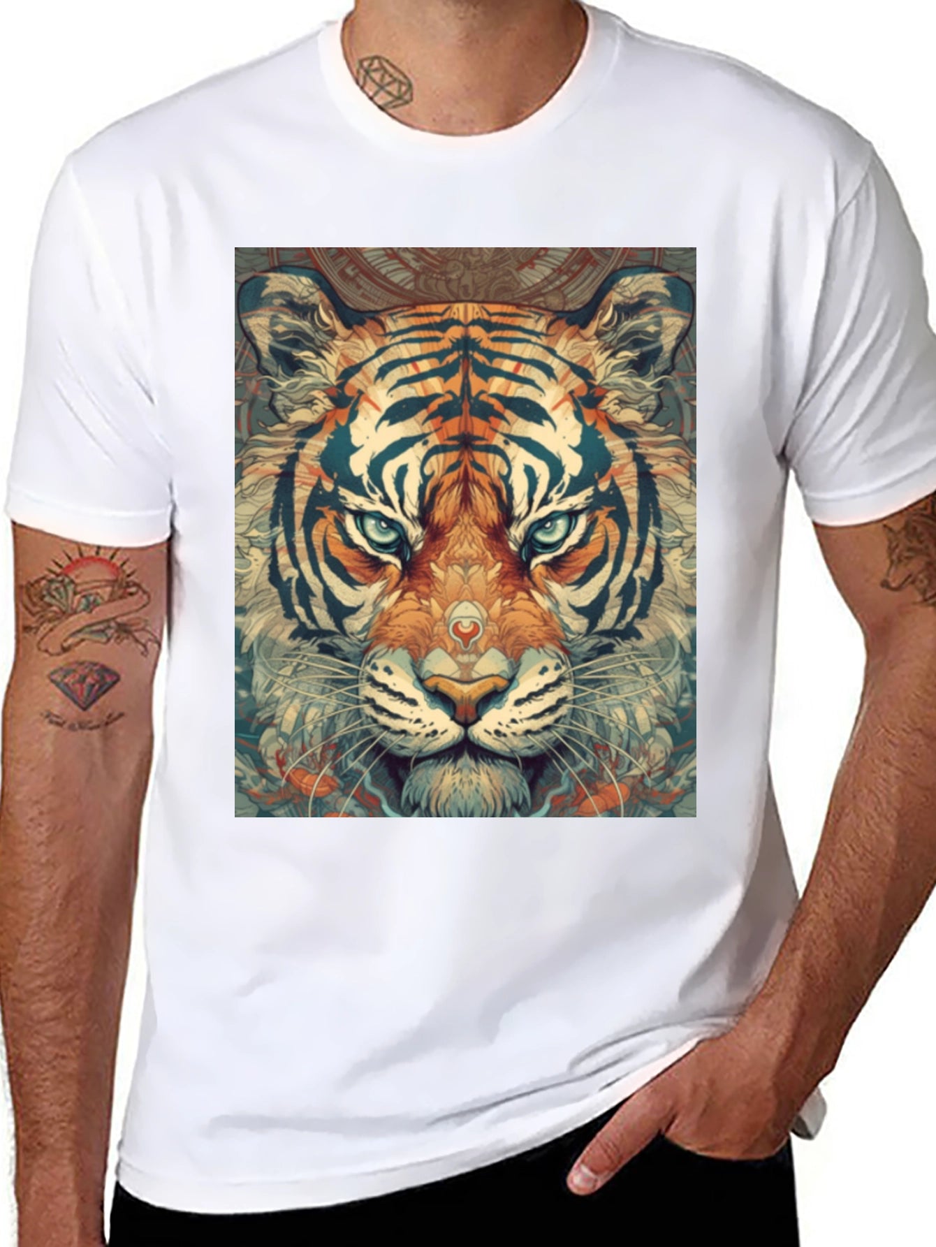 Tiger Graphic Print Black Crew Neck T-Shirt