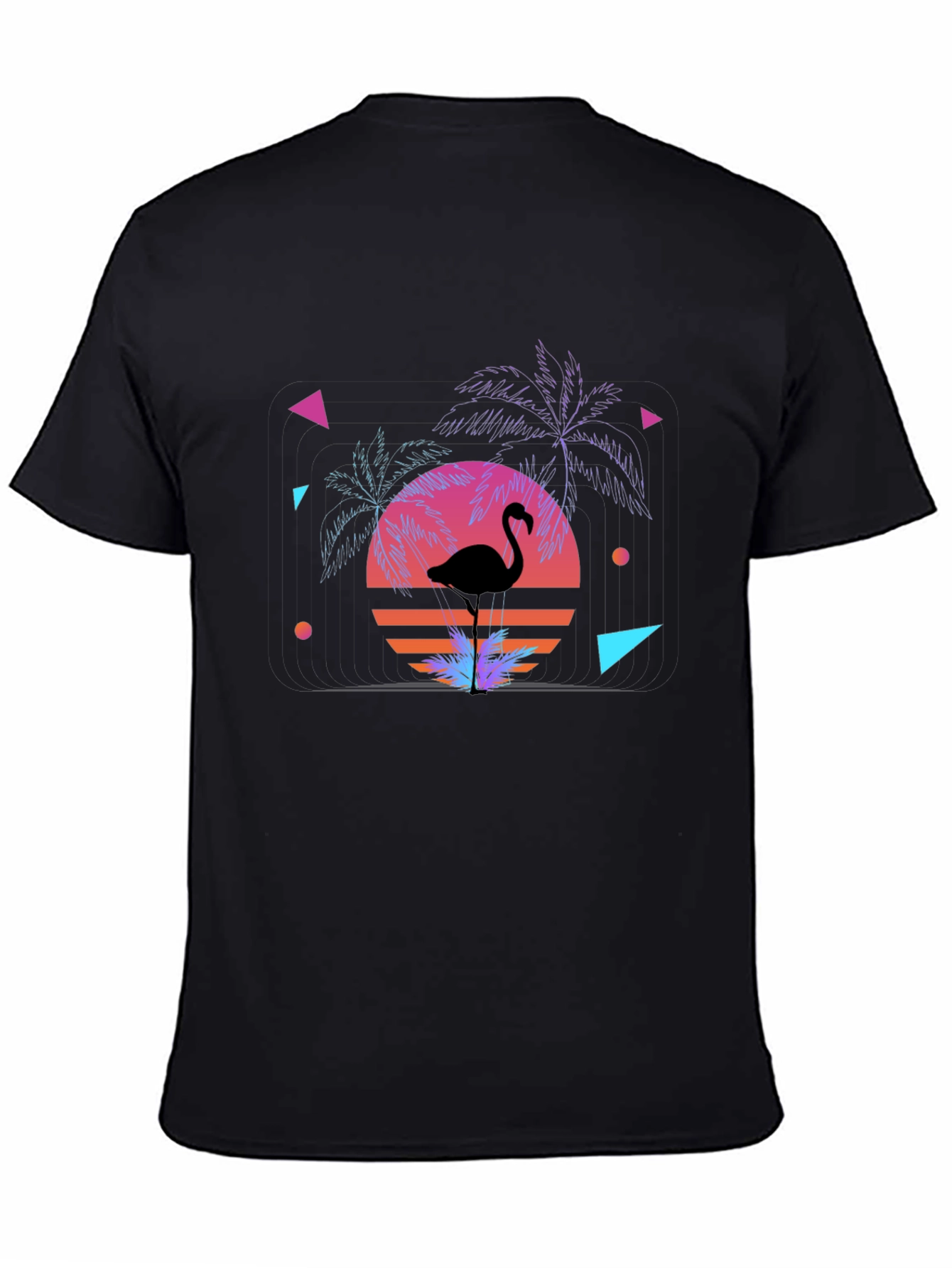Retro Flamingo Sunset Graphic Tee - Black