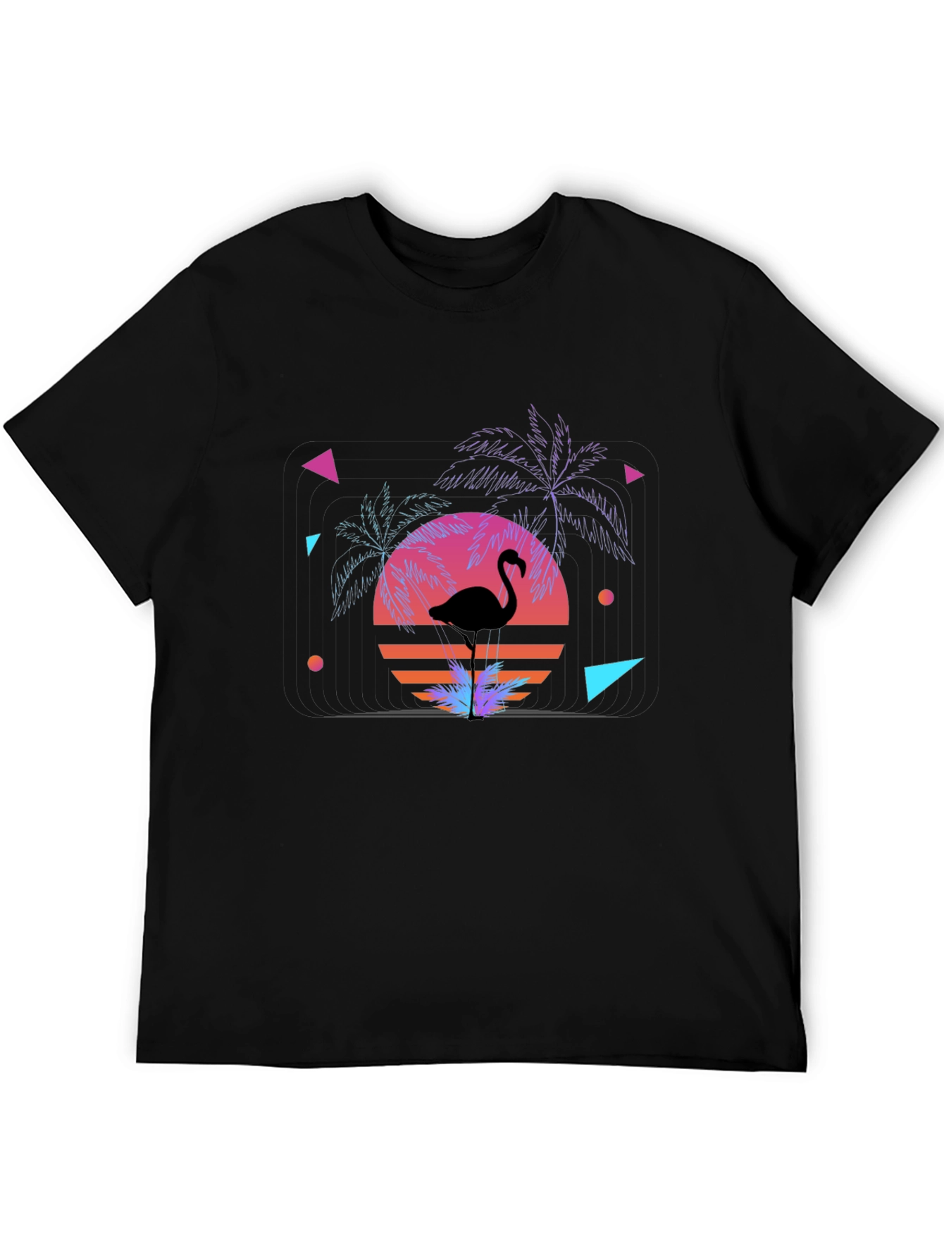 Retro Flamingo Sunset Graphic Tee - Black