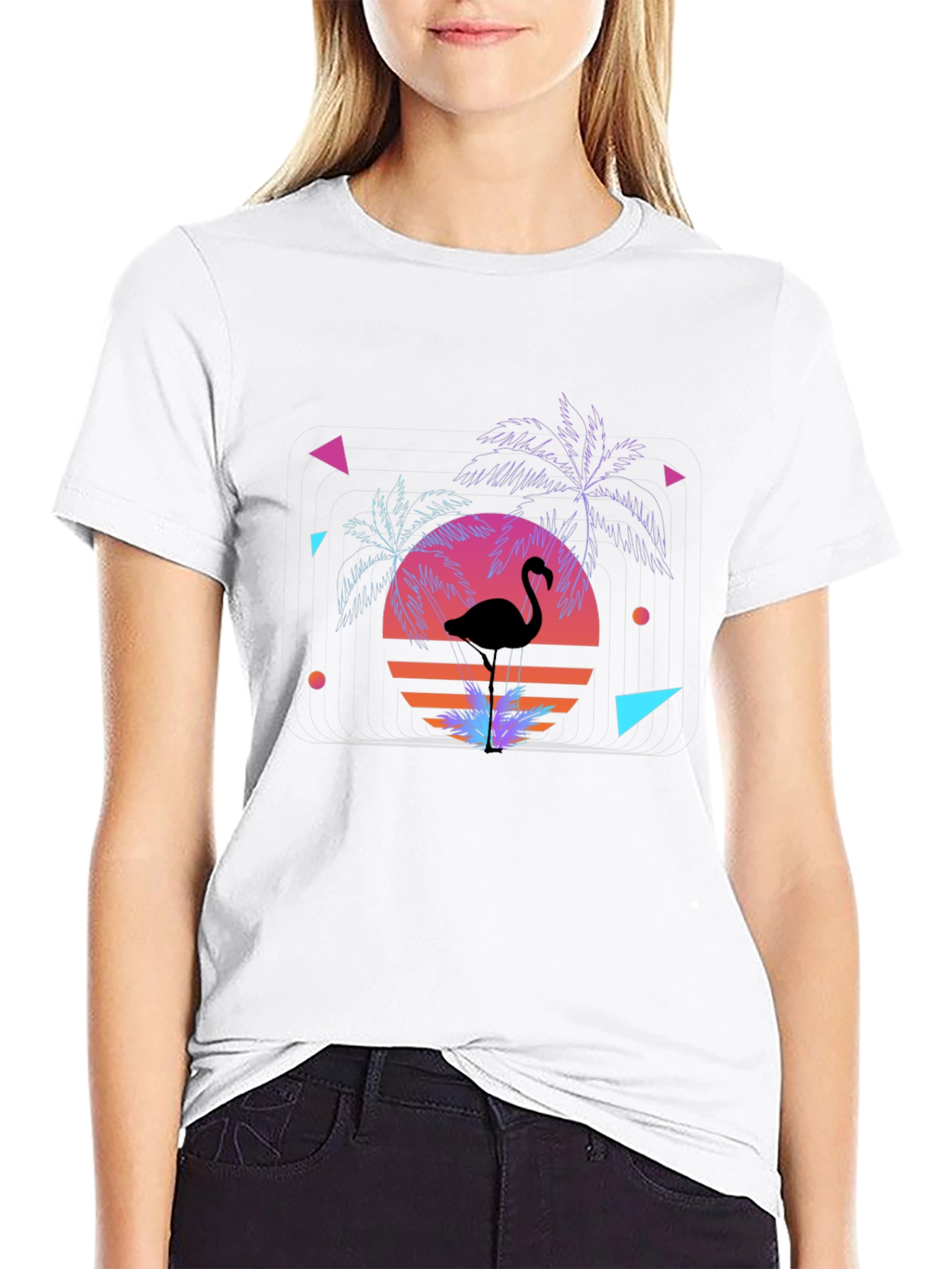 Retro Flamingo Sunset Graphic Tee - Black