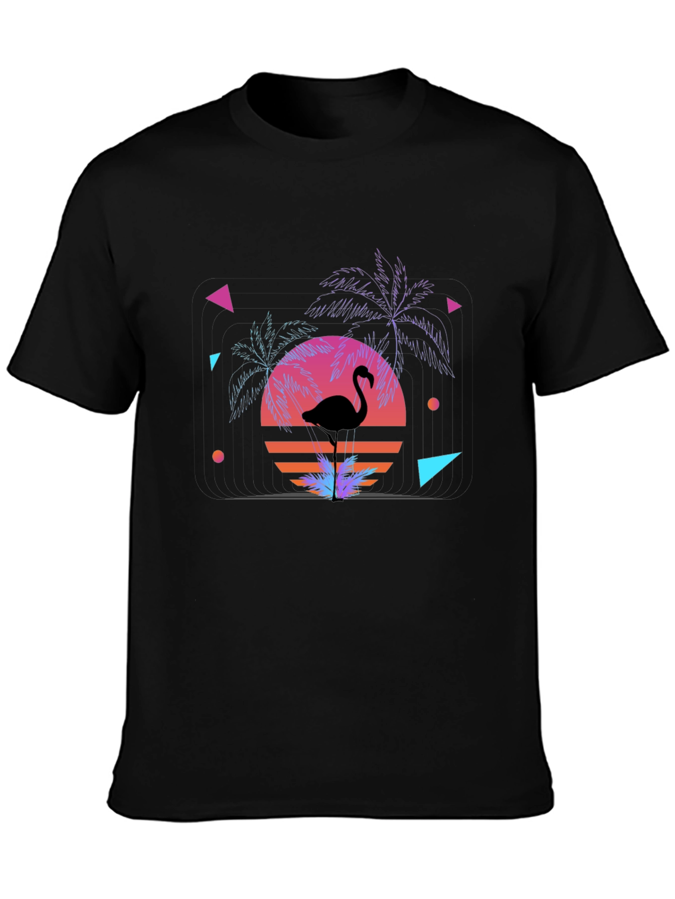 Retro Flamingo Sunset Graphic Tee - Black