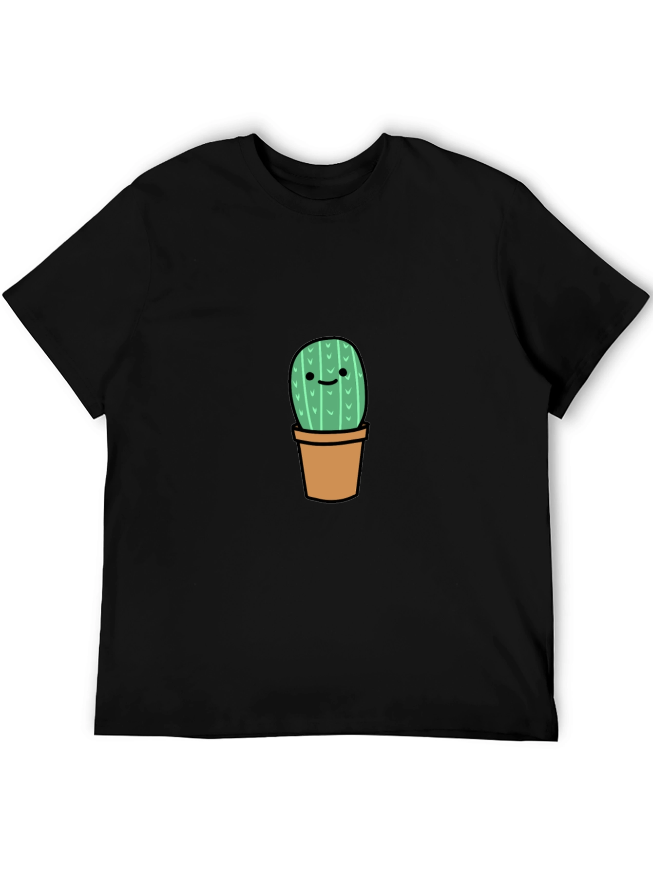 Cute Cactus Graphic Tee - Black Cotton T-Shirt