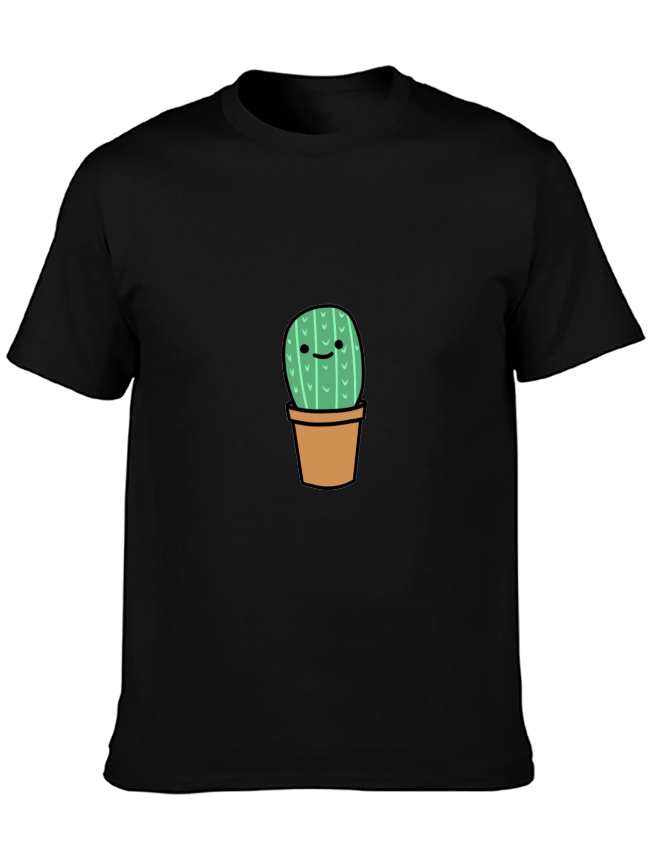 Cute Cactus Graphic Tee - Black Cotton T-Shirt