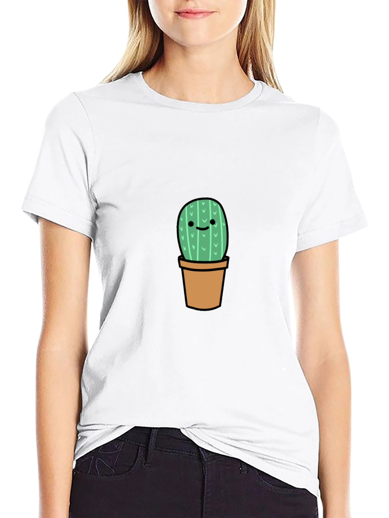 Cute Cactus Graphic Tee - Black Cotton T-Shirt