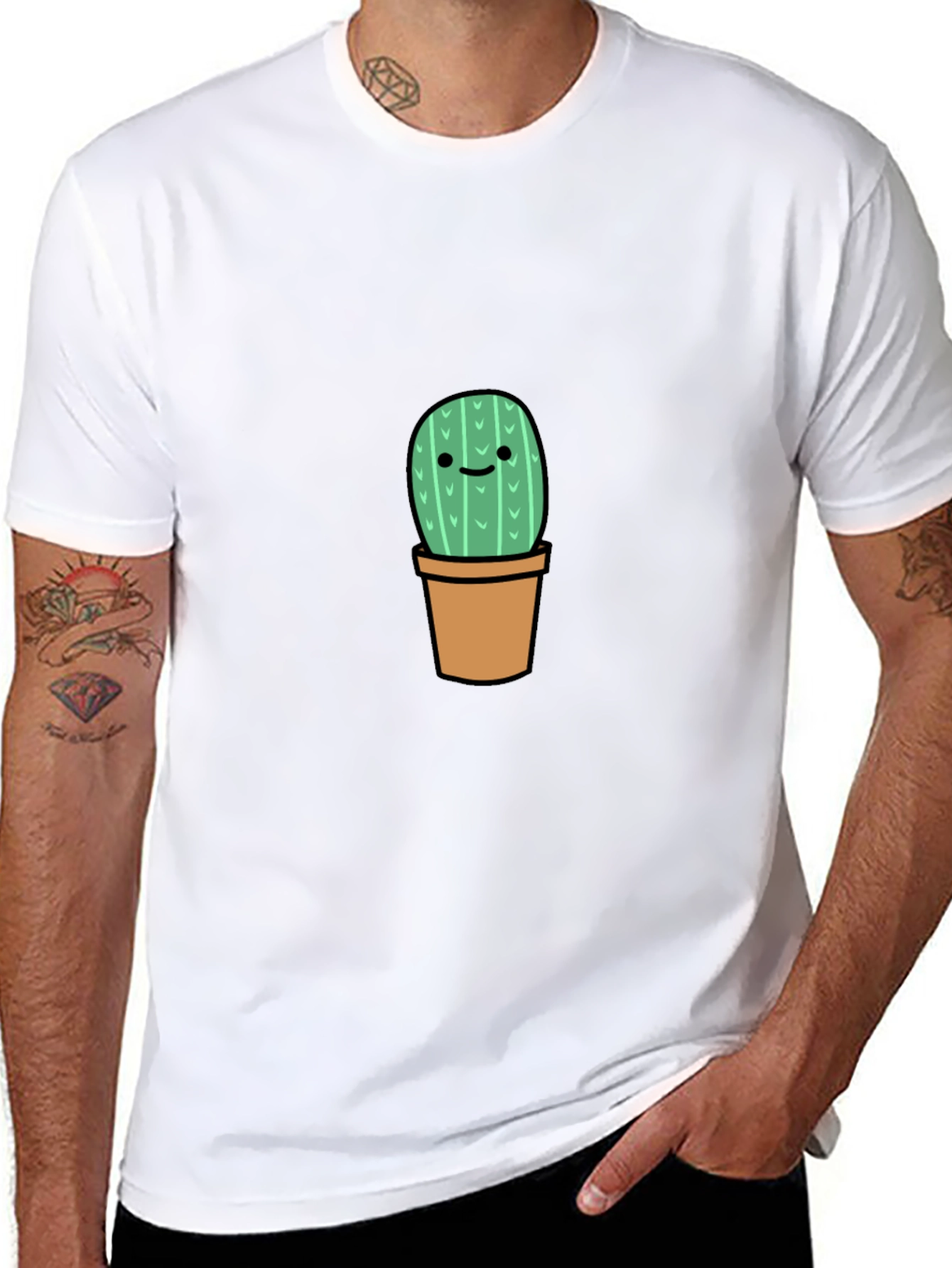 Cute Cactus Graphic Tee - Black Cotton T-Shirt