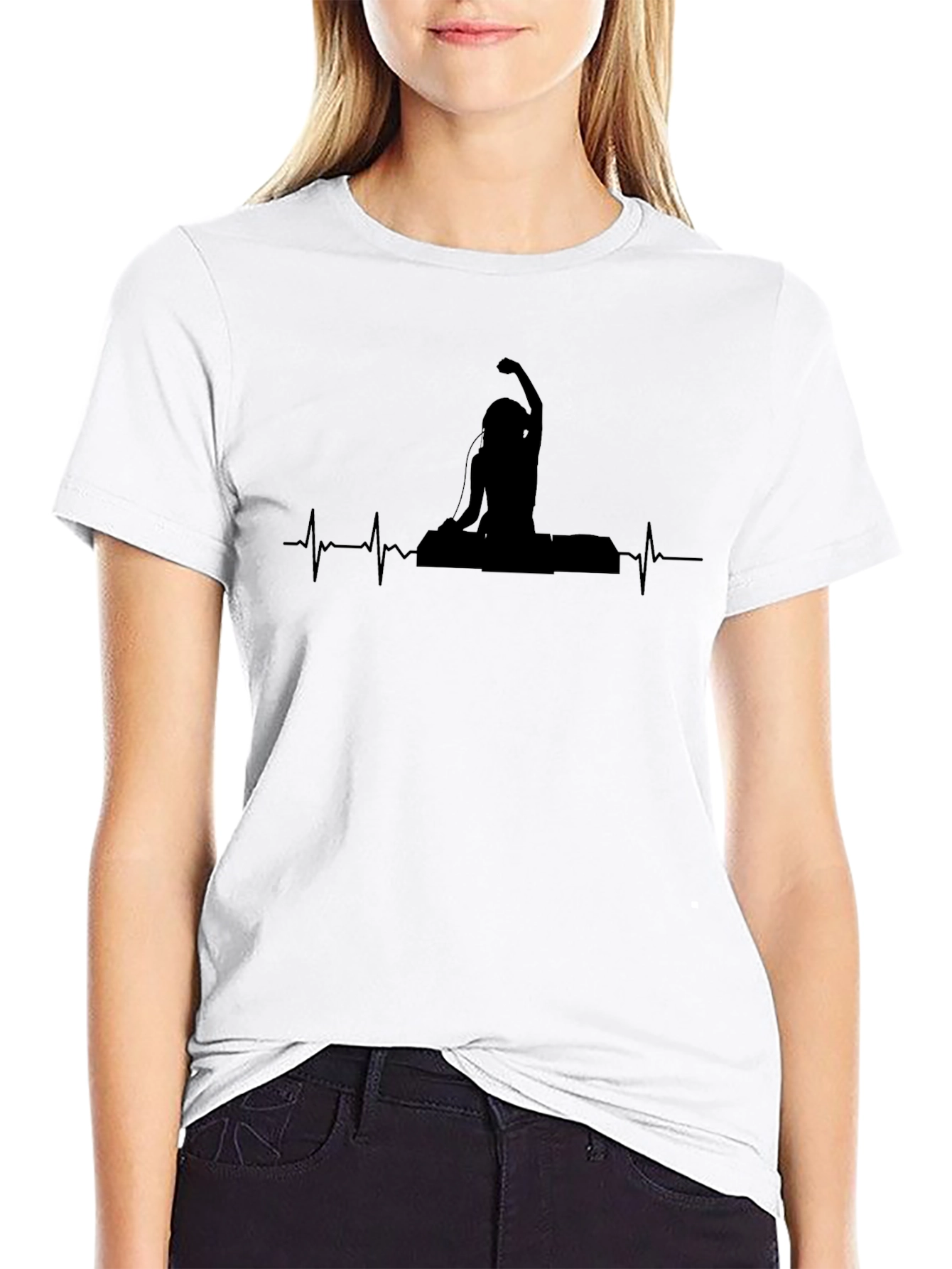 DJ Heartbeat Graphic Tee - Black Cotton