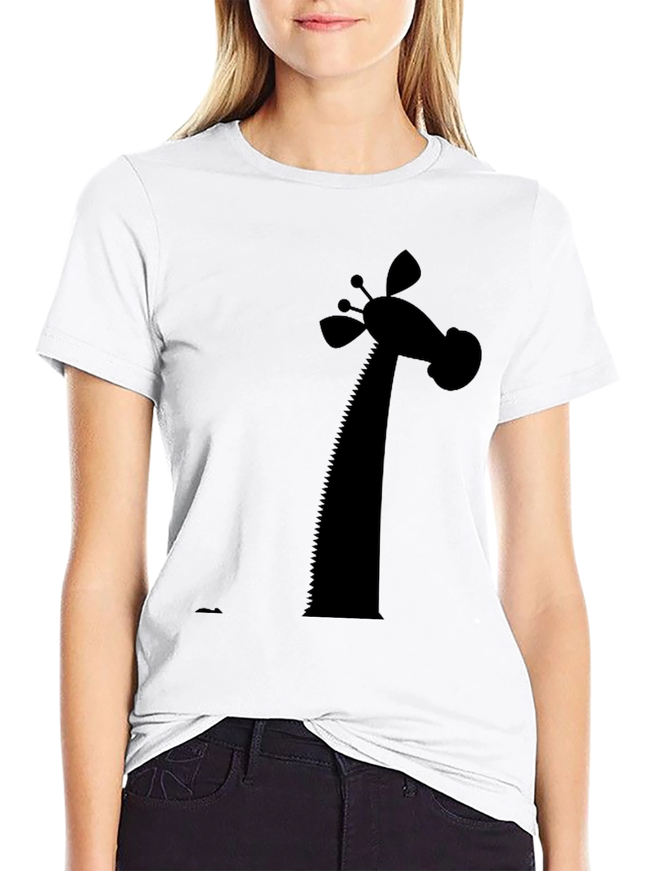 Giraffe Silhouette Graphic Tee - Black Cotton Blend
