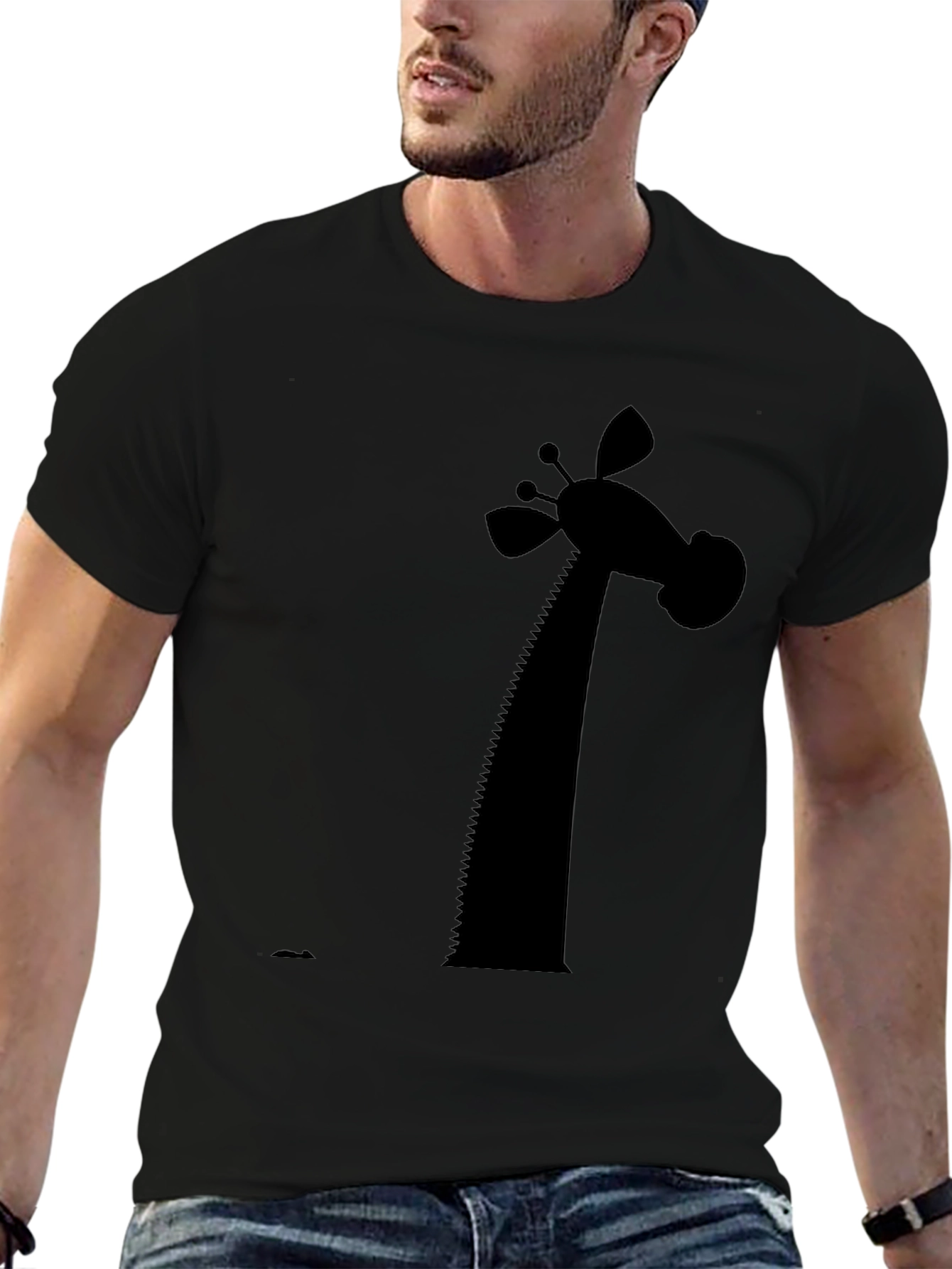 Giraffe Silhouette Graphic Tee - Black Cotton Blend