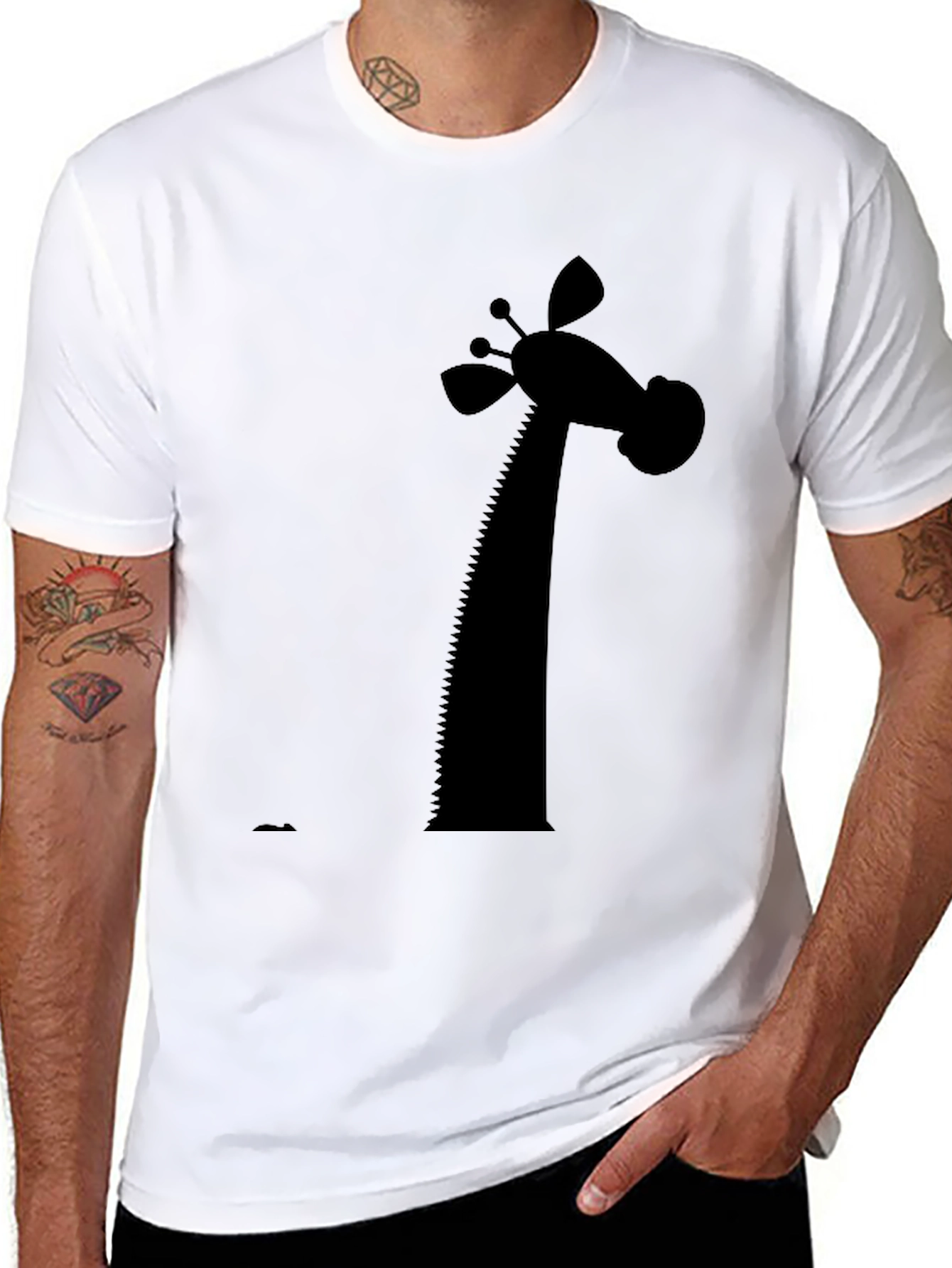 Giraffe Silhouette Graphic Tee - Black Cotton Blend
