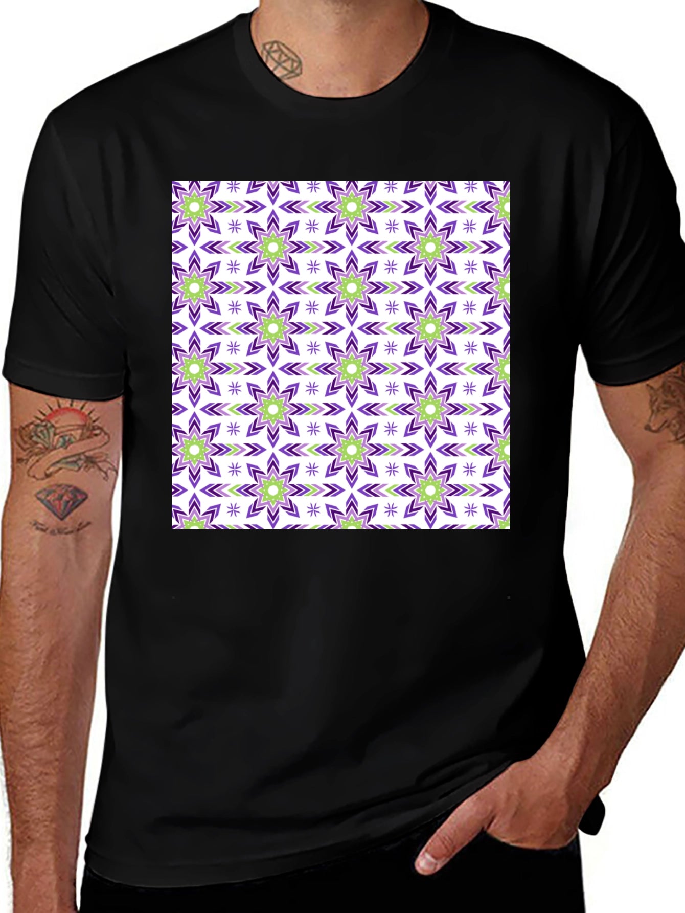 Patterned Crew Neck T-Shirt