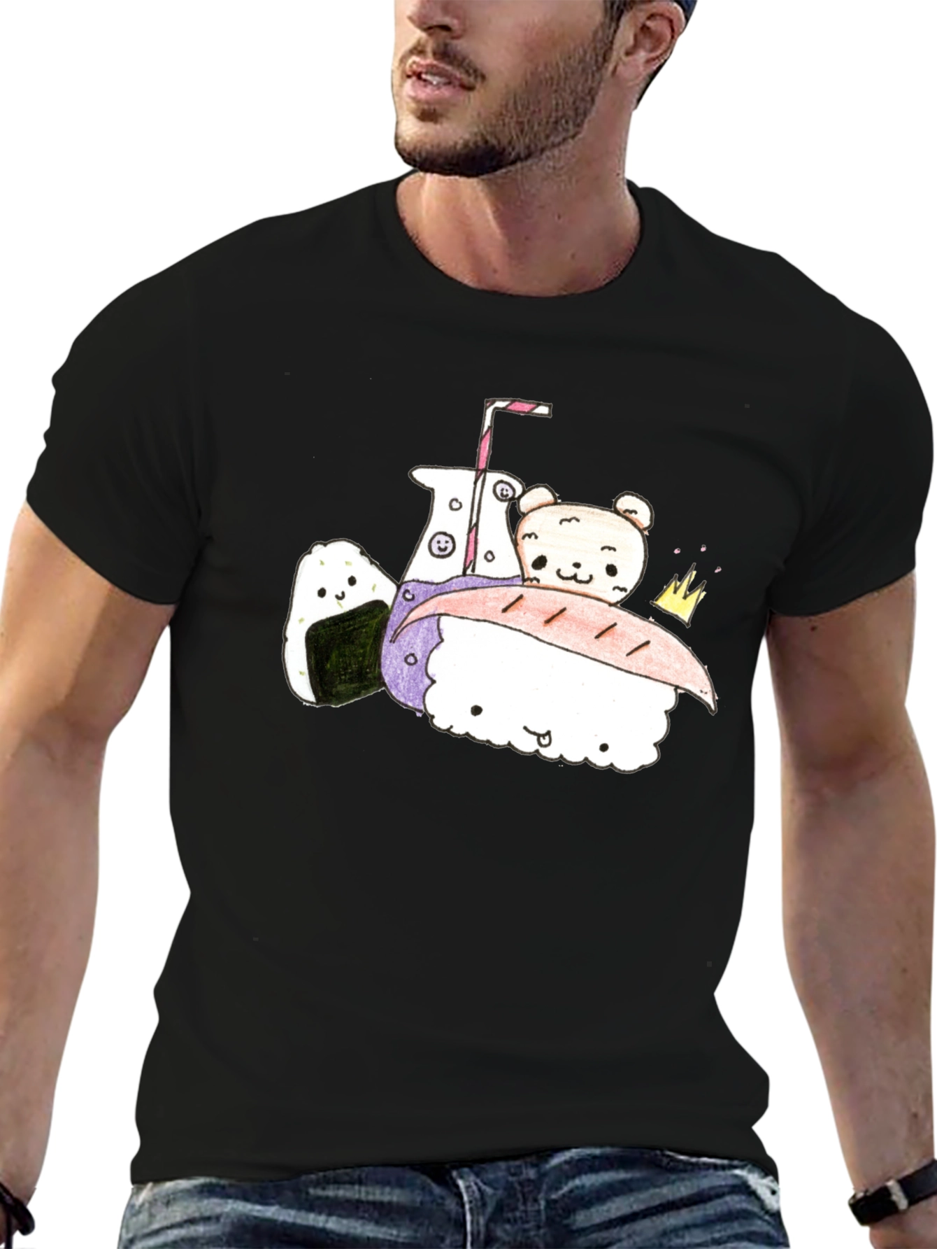 Cute Kawaii Food T-Shirt - Black
