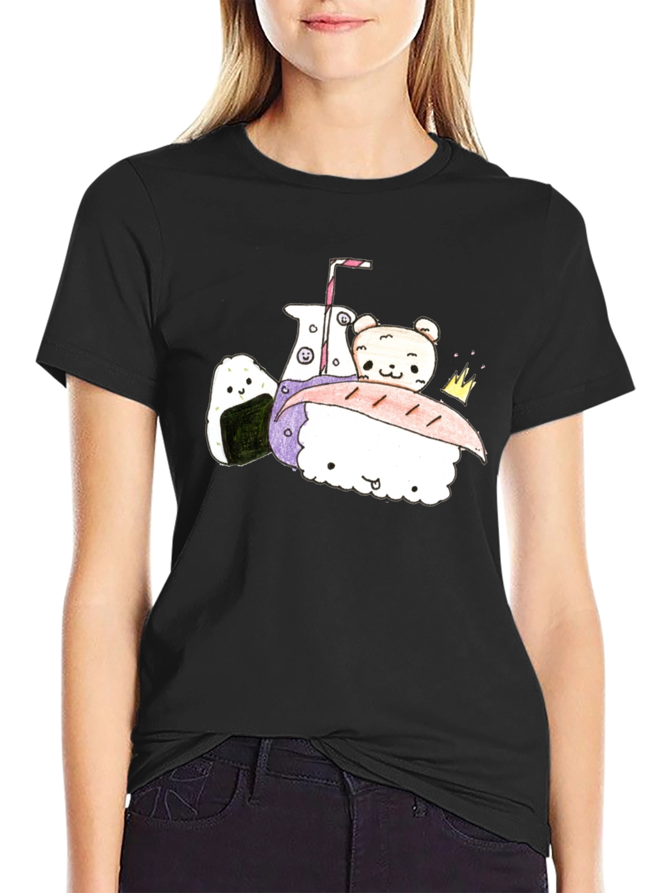 Cute Kawaii Food T-Shirt - Black