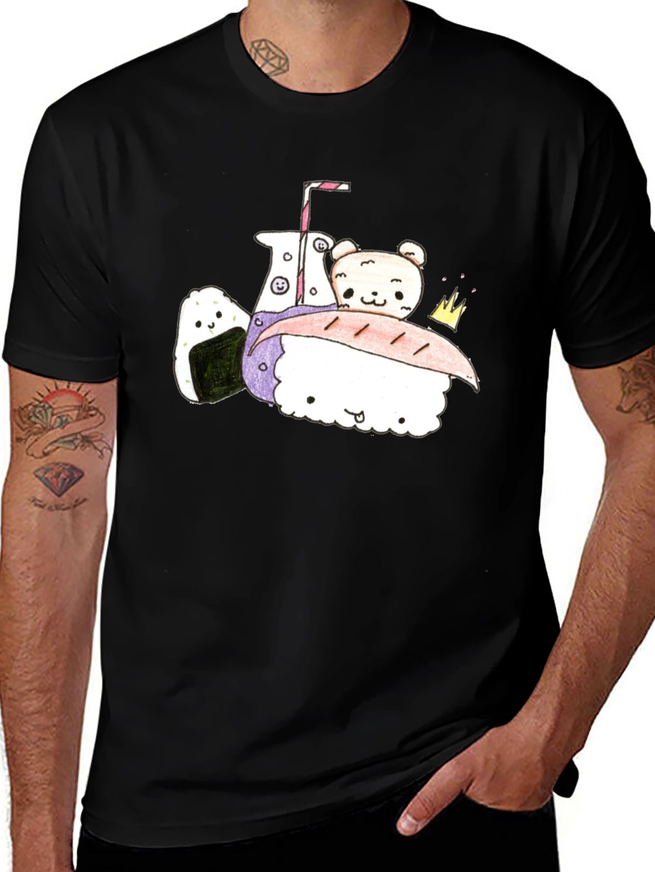 Cute Kawaii Food T-Shirt - Black