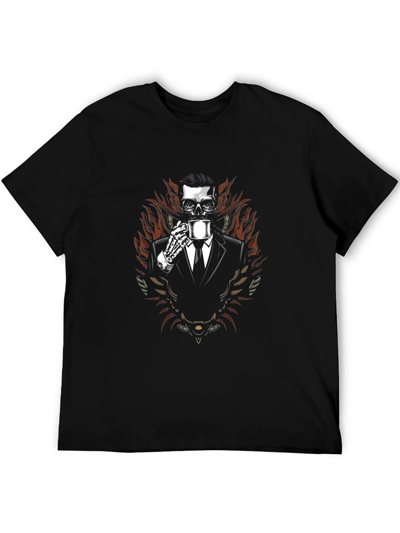 Skull in Suit Graphic Tee - Coffee Time!
