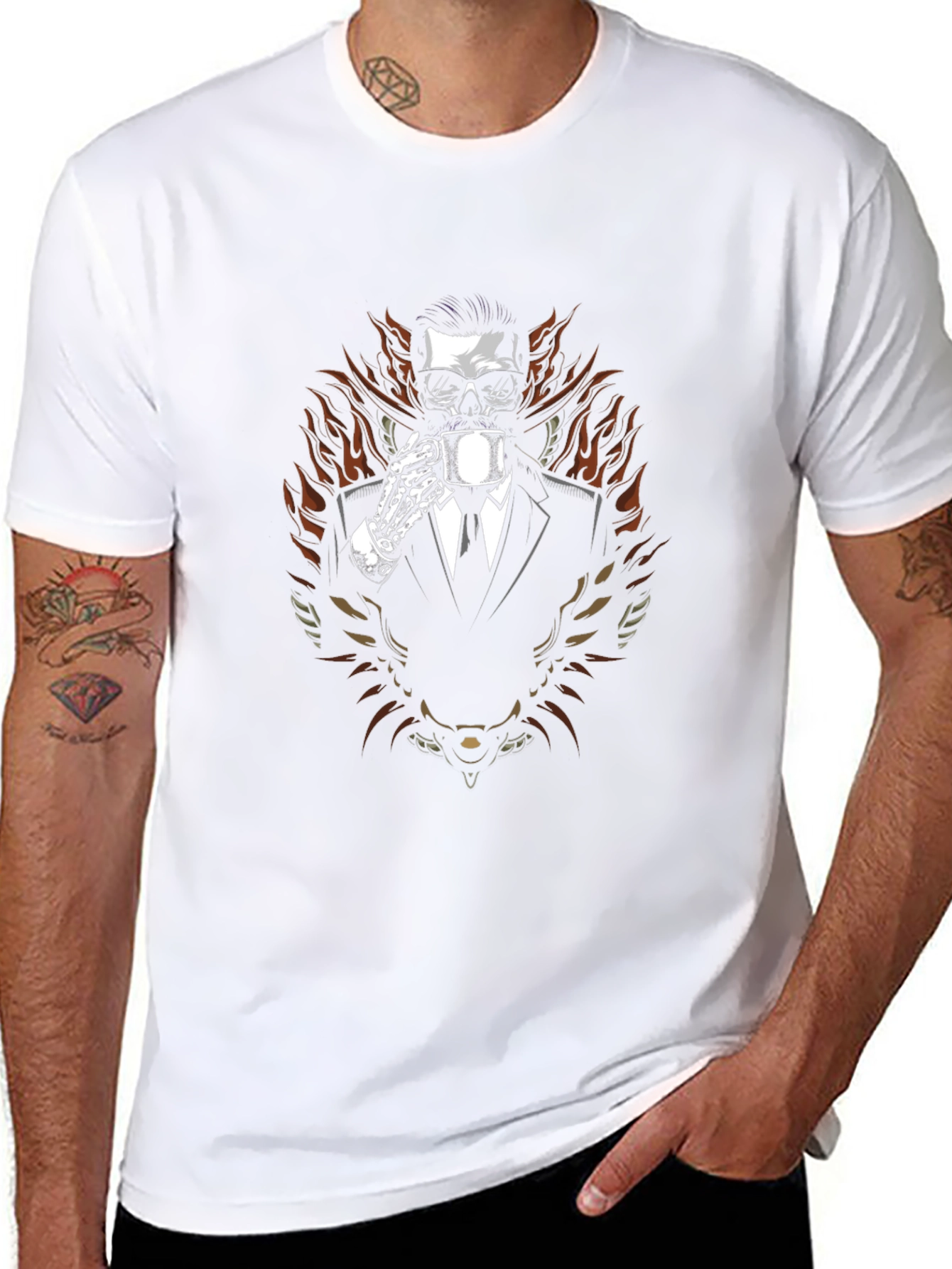 Skull in Suit Graphic Tee - Coffee Time!