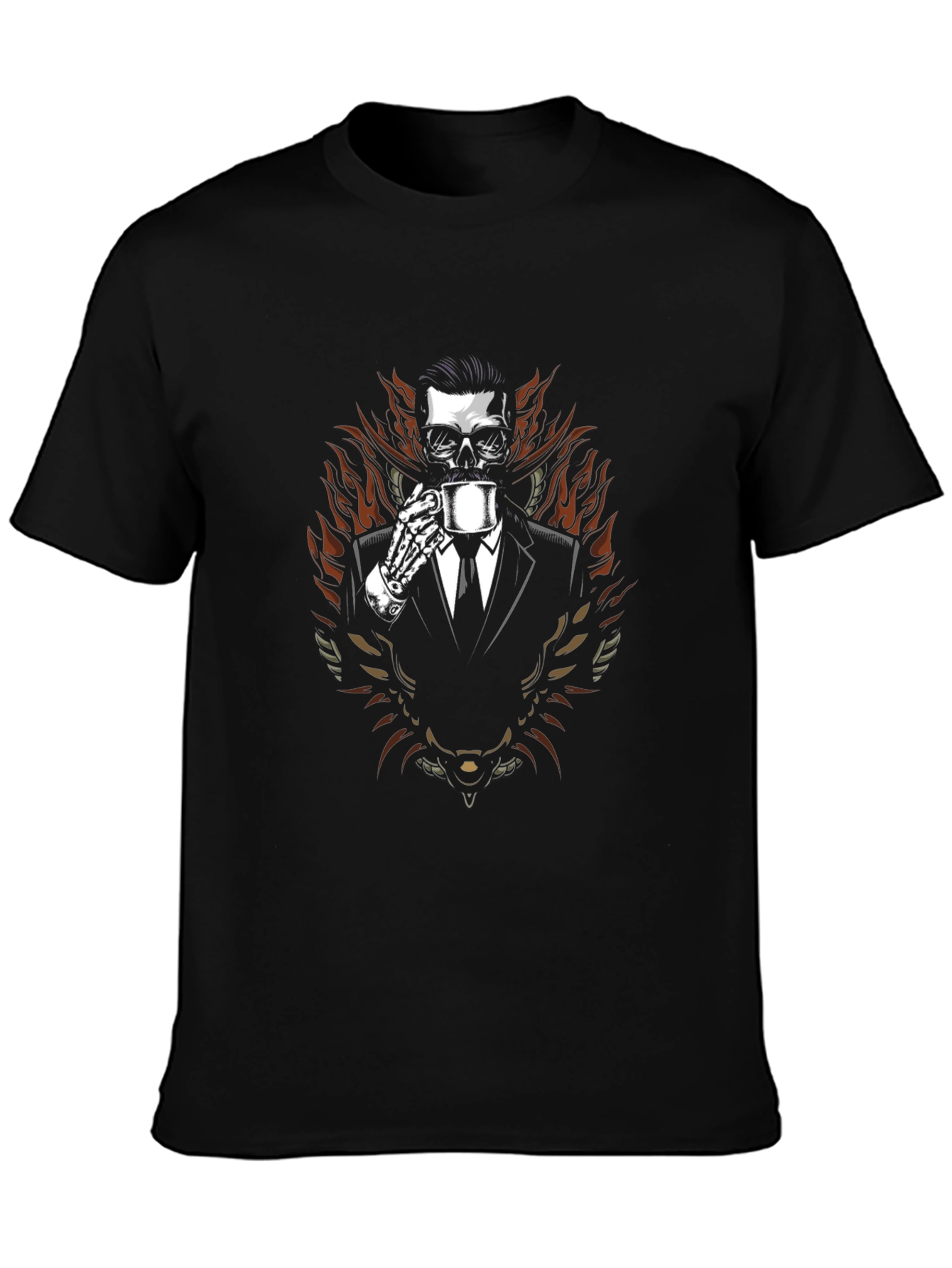 Skull in Suit Graphic Tee - Coffee Time!