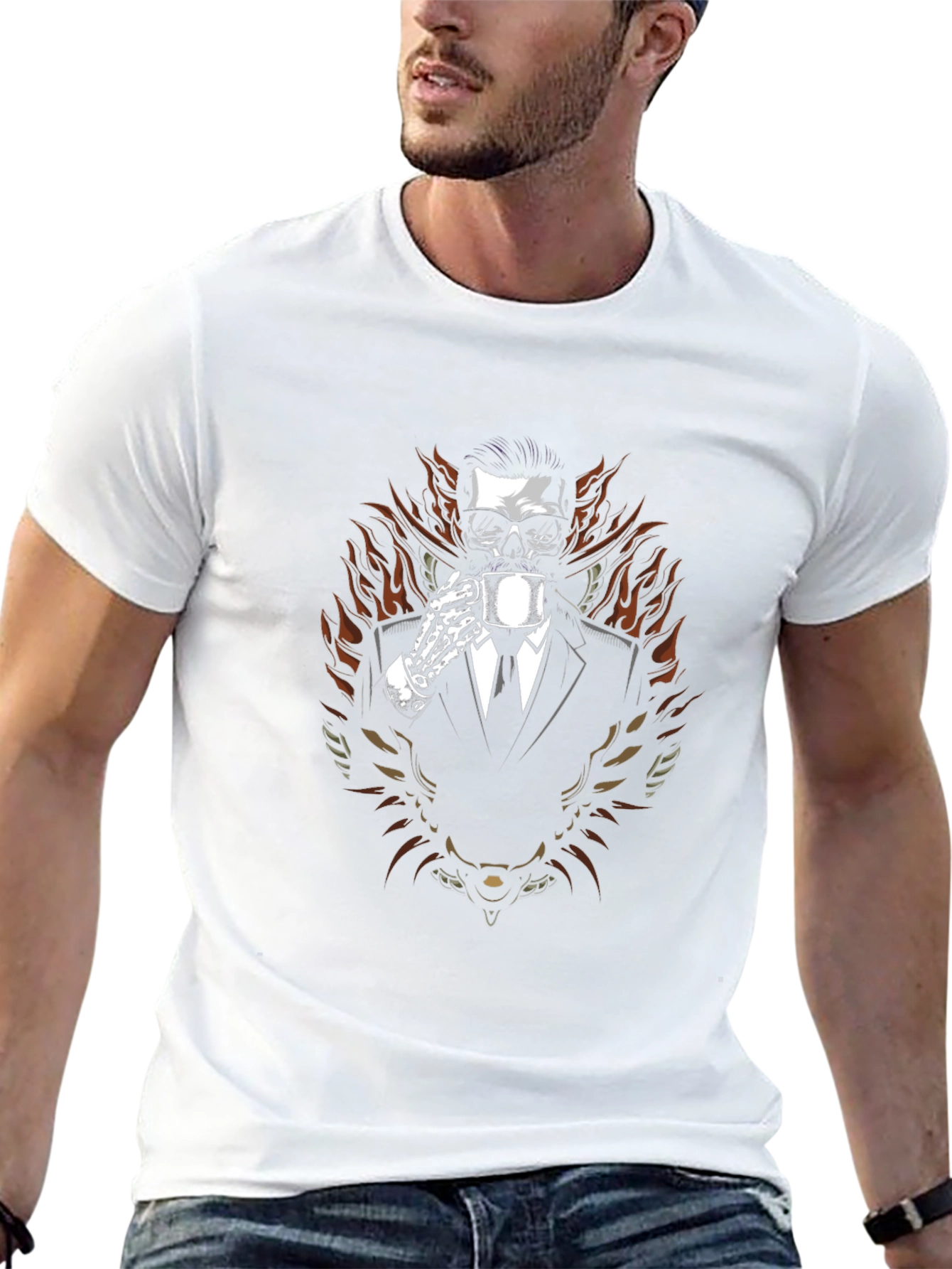 Skull in Suit Graphic Tee - Coffee Time!