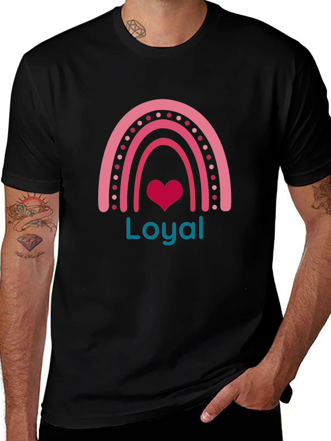 Loyal Heart Rainbow Graphic Tee - Black Cotton