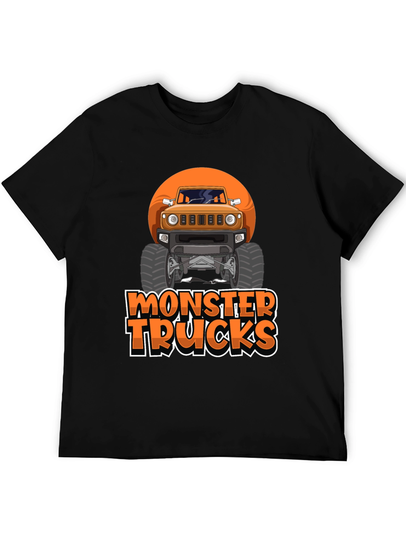 Monster Trucks Graphic Tee -  Black Crew Neck T-Shirt