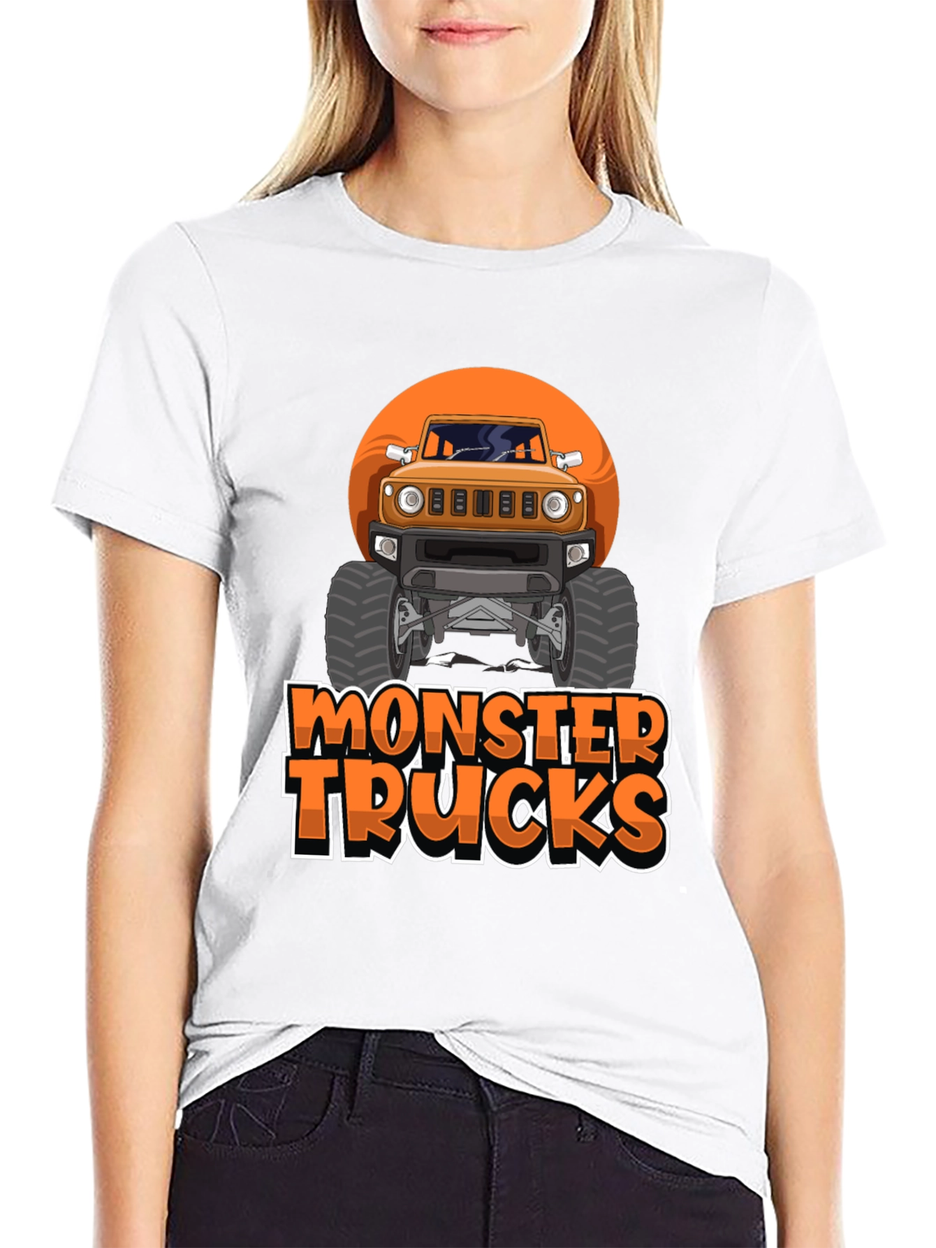 Monster Trucks Graphic Tee -  Black Crew Neck T-Shirt